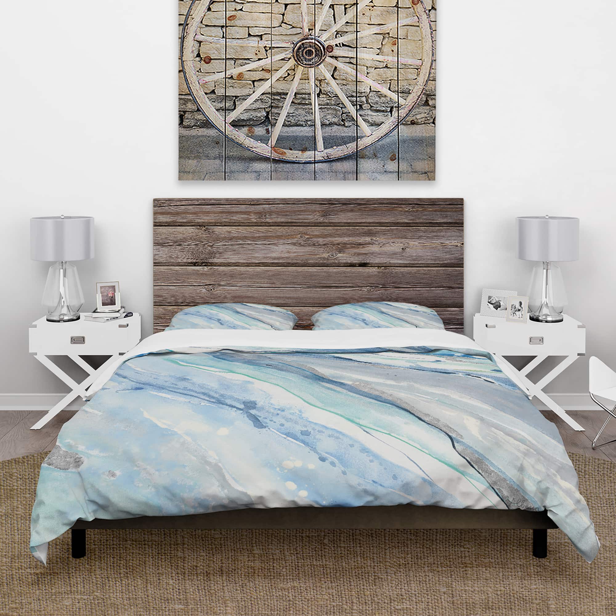 Designart Blue Silver Spring II Farmhouse Duvet Cover Set