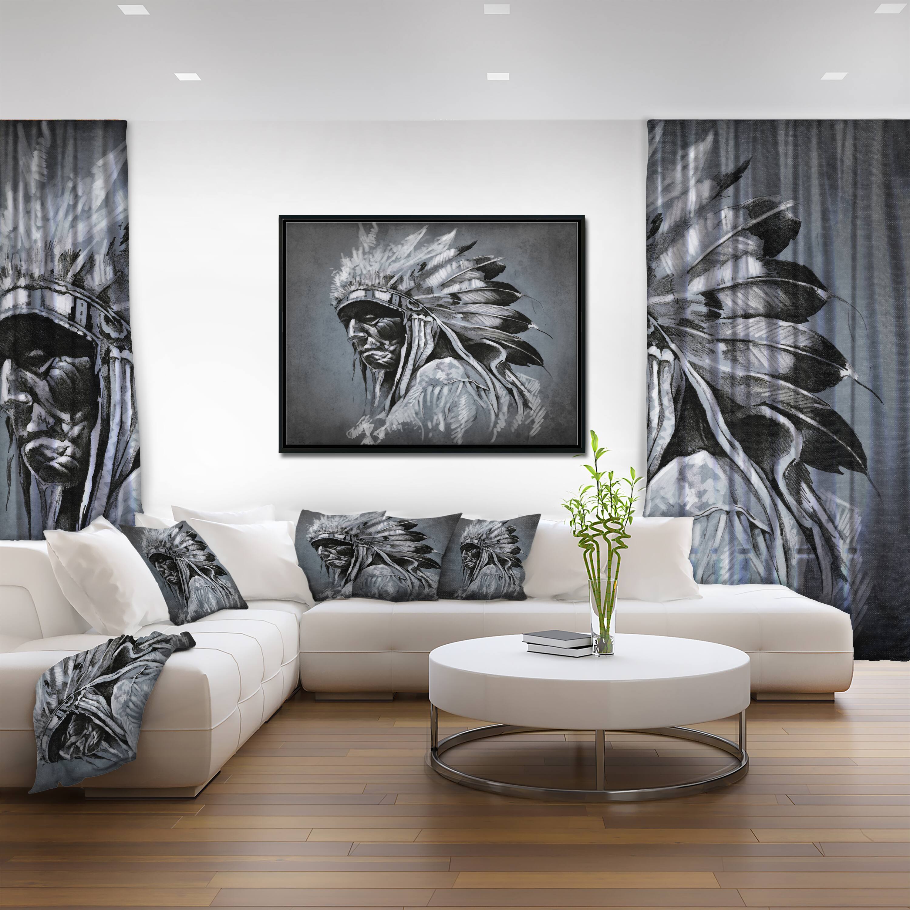 Designart - American Indian Tattoo Art - Portrait Canvas Print in Black Frame
