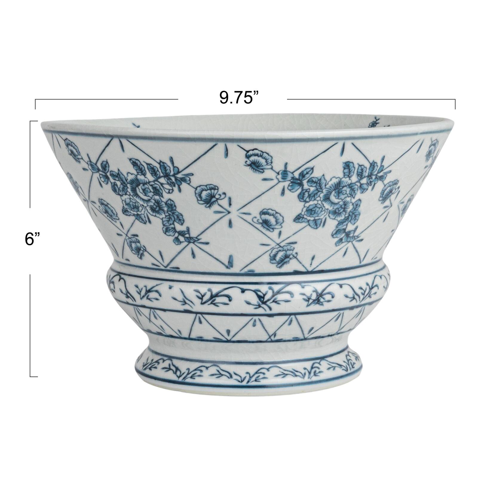 Hello Honey® 10" Blue & White Round Blossom Porcelain Bowl