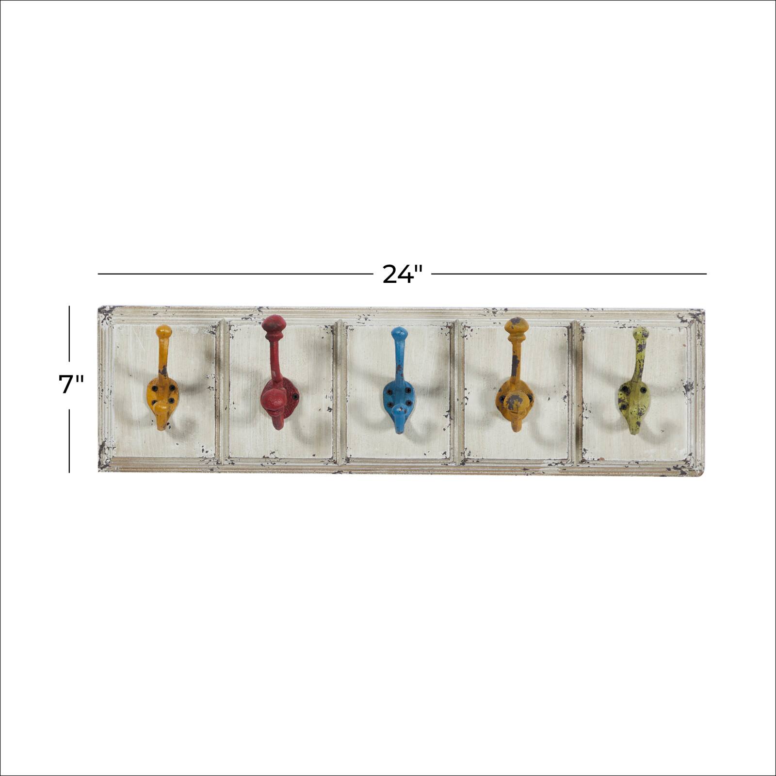 White Wood Farmhouse Wall Hooks, 7&#x22; x 24&#x22; x 4&#x22;
