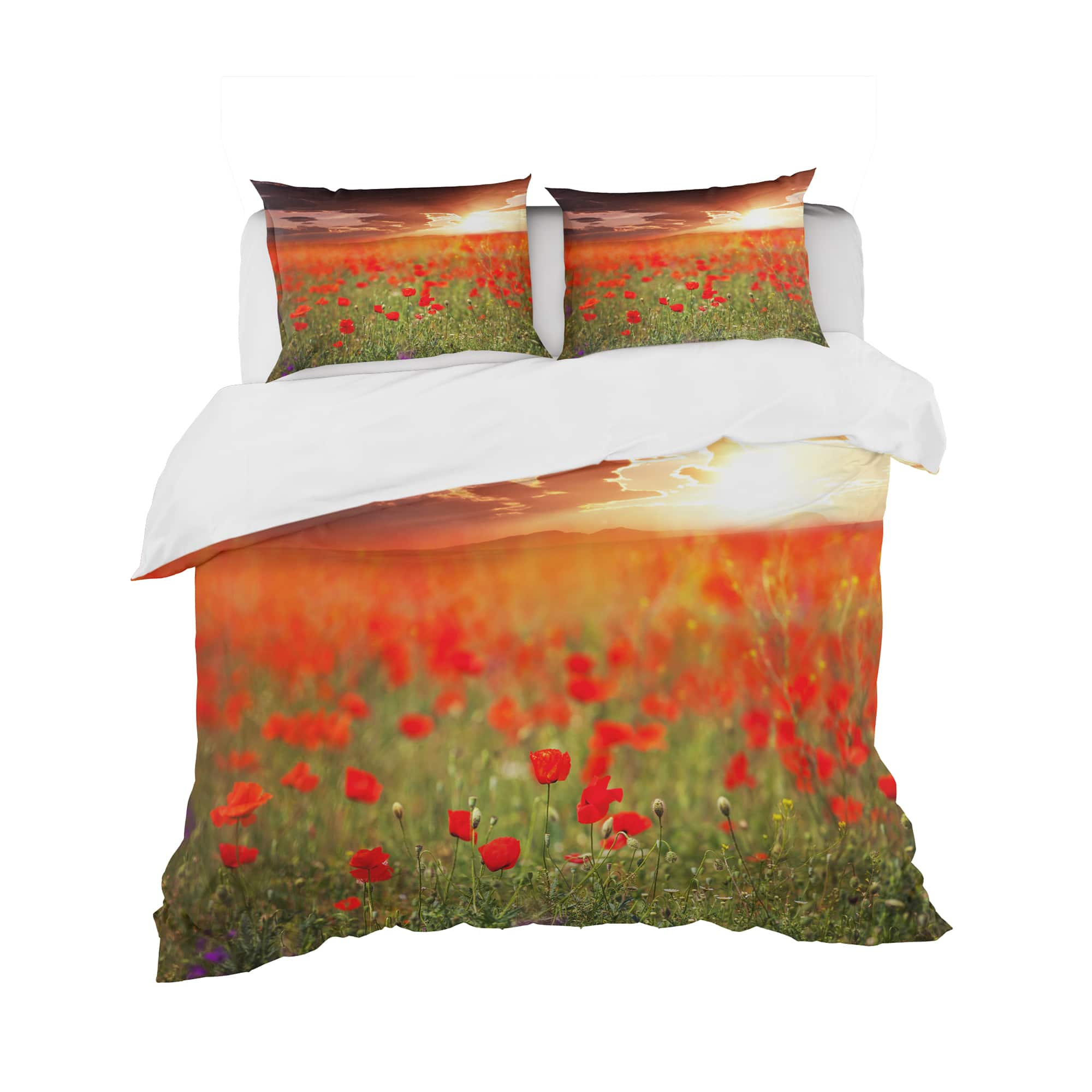 Designart &#x27;Wild Poppy Flowers At Cloudy Sunset&#x27; Cabin &#x26; Lodge Bedding Set - Duvet Cover &#x26; Shams