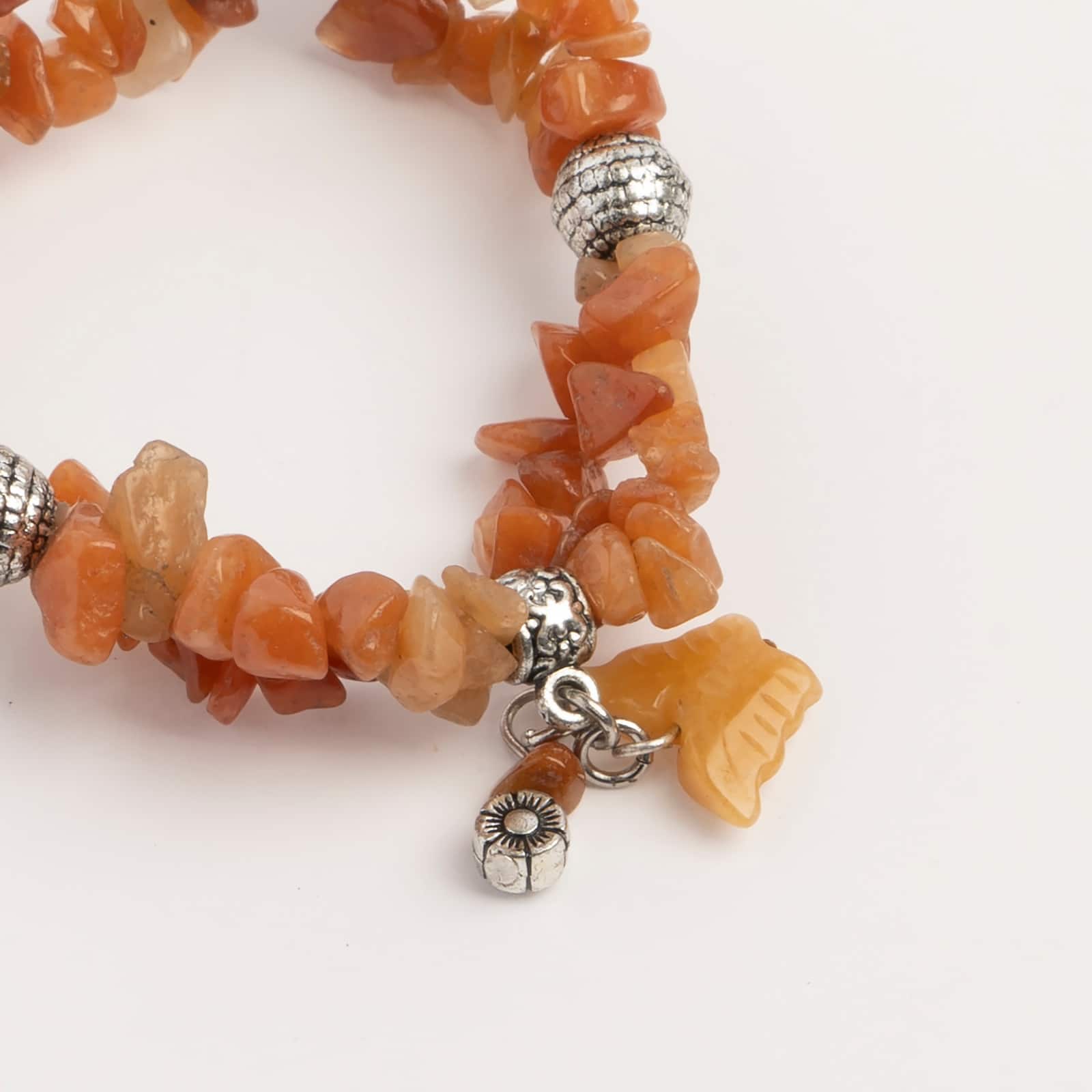 John Bead Peach Aventurine Orange Natural Stone 2-Strand Bracelet with Butterfly Charm