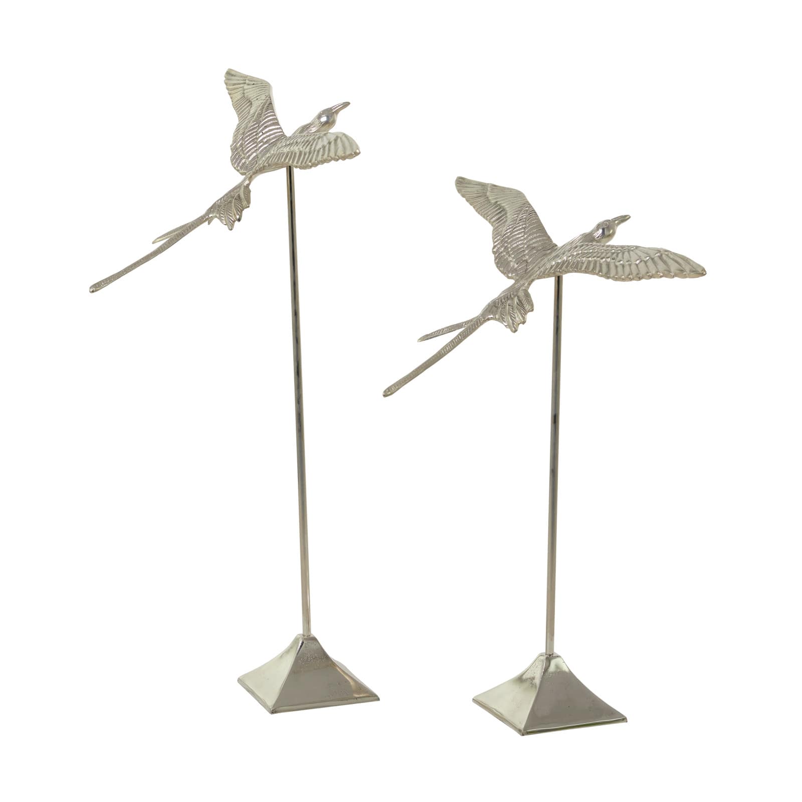 Silver Aluminum Eclectic Bird Sculpture, Set of 2 32, 25 By Ivory And Iris