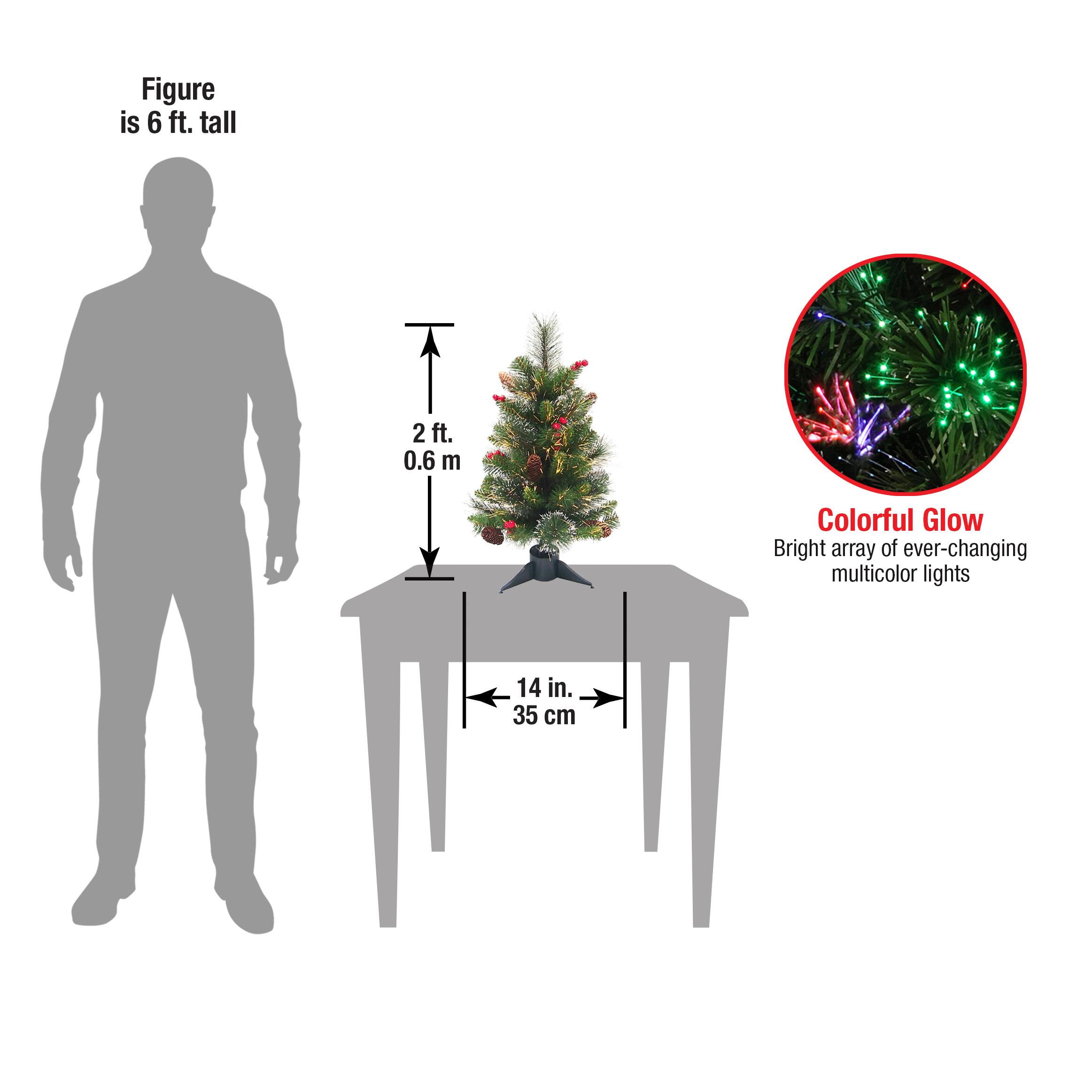24" Fiber Optic Warm White Ice Crestwood Artificial Christmas Tree with Silver Bristle, Pinecones, Red Berries & Glitter