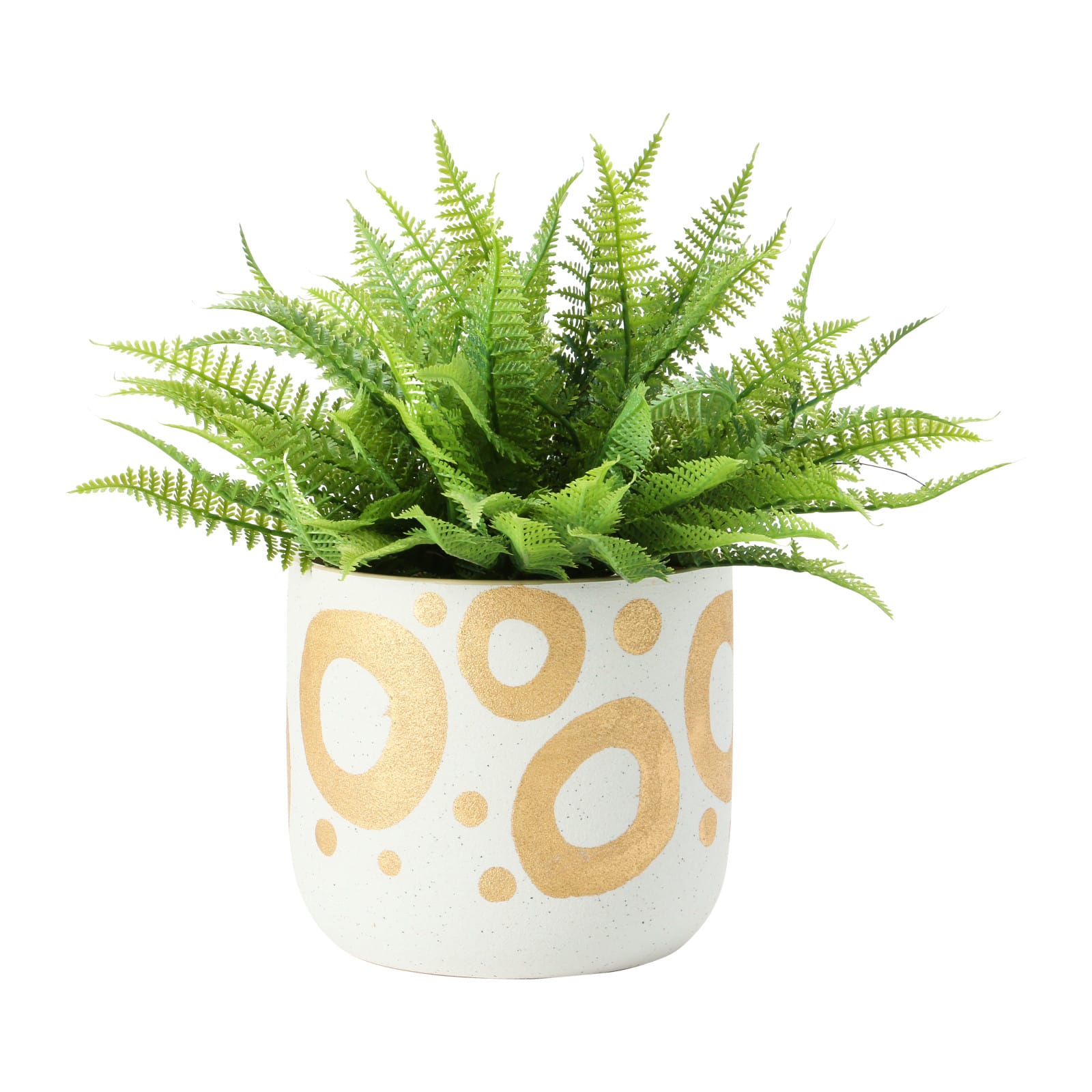 6.5&#x22; White &#x26; Gold Hand-Painted Stoneware Planter