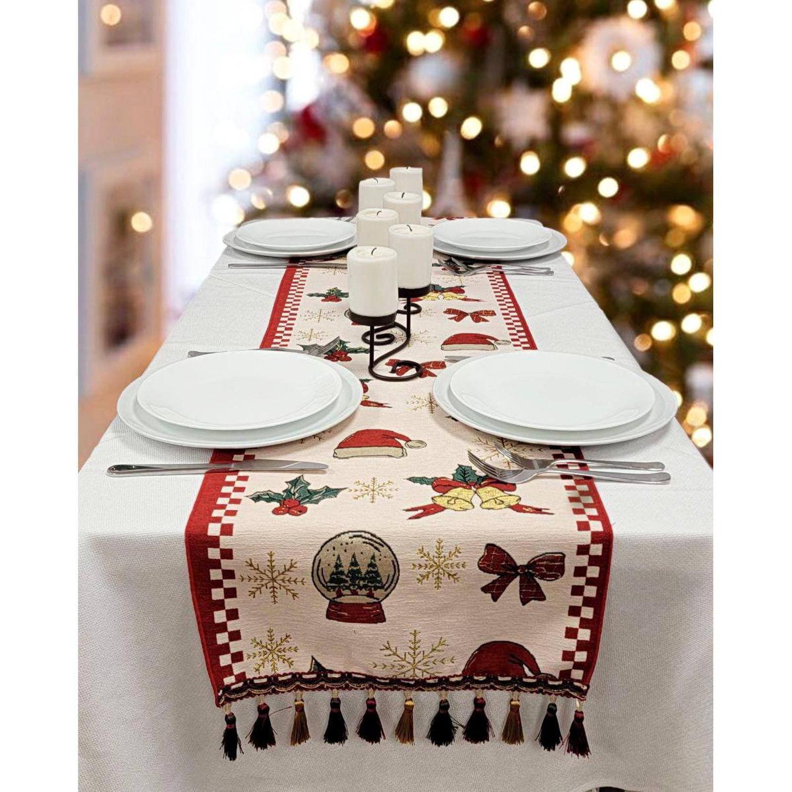 Wizardi 13.75" x 71" Classic Holiday Ornaments Christmas Table Runner
