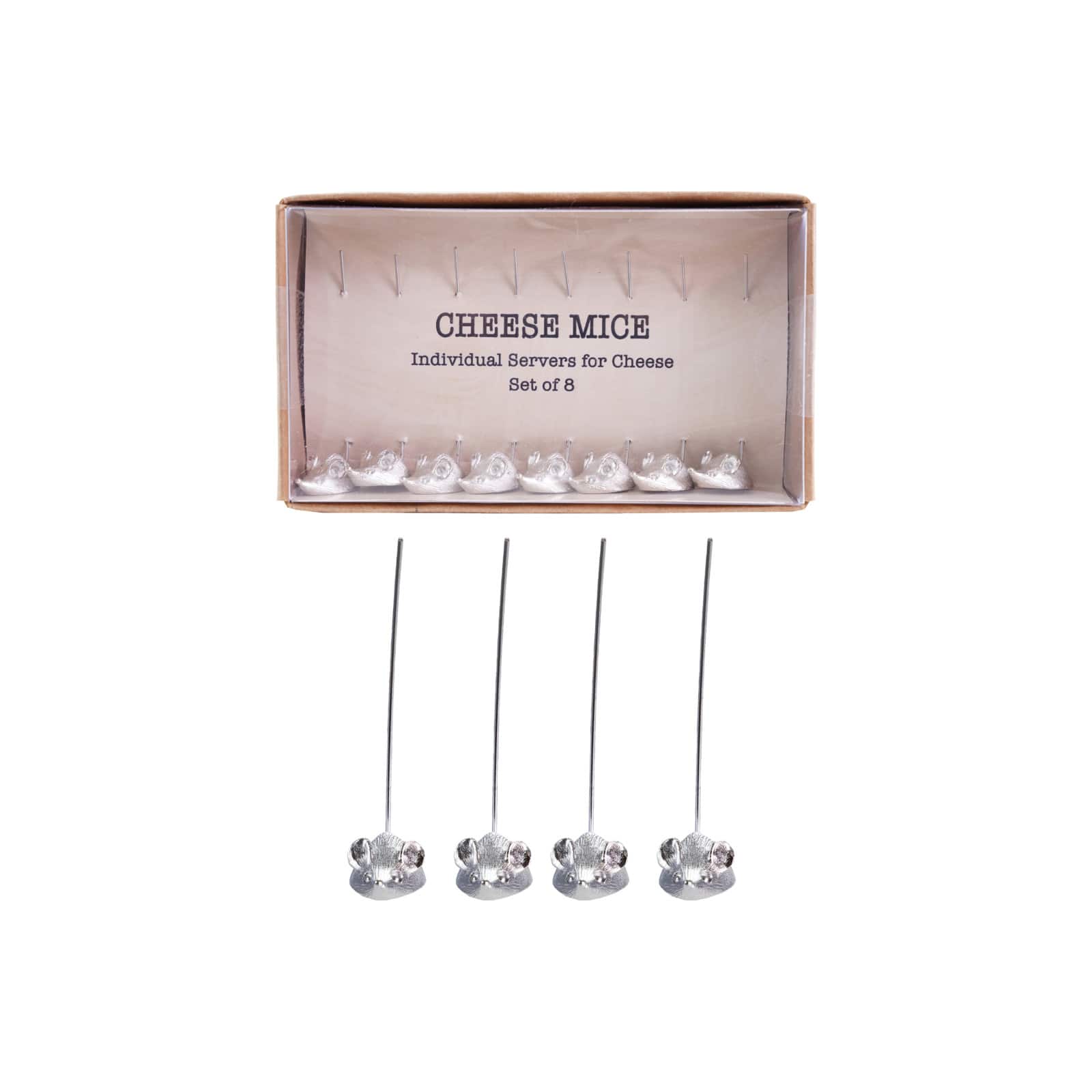 Hello Honey 8-Piece Zinc Alloy Appetizer Picks with Mouse Design, Silver