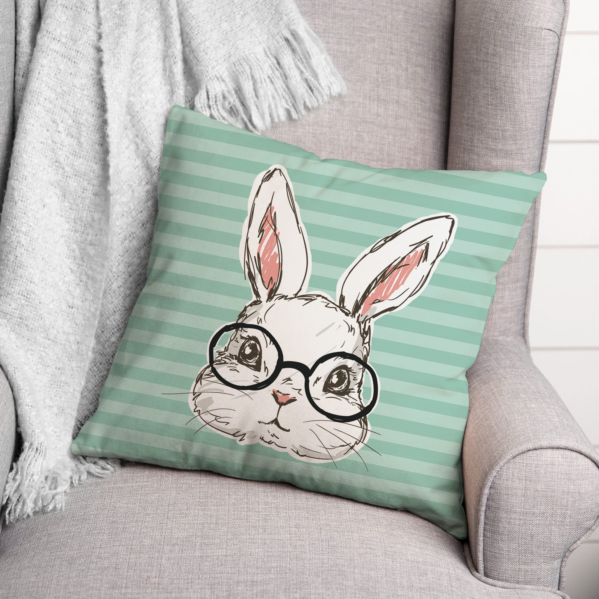 Bunny With Glasses 18&#x22; x 18&#x22; Throw Pillow