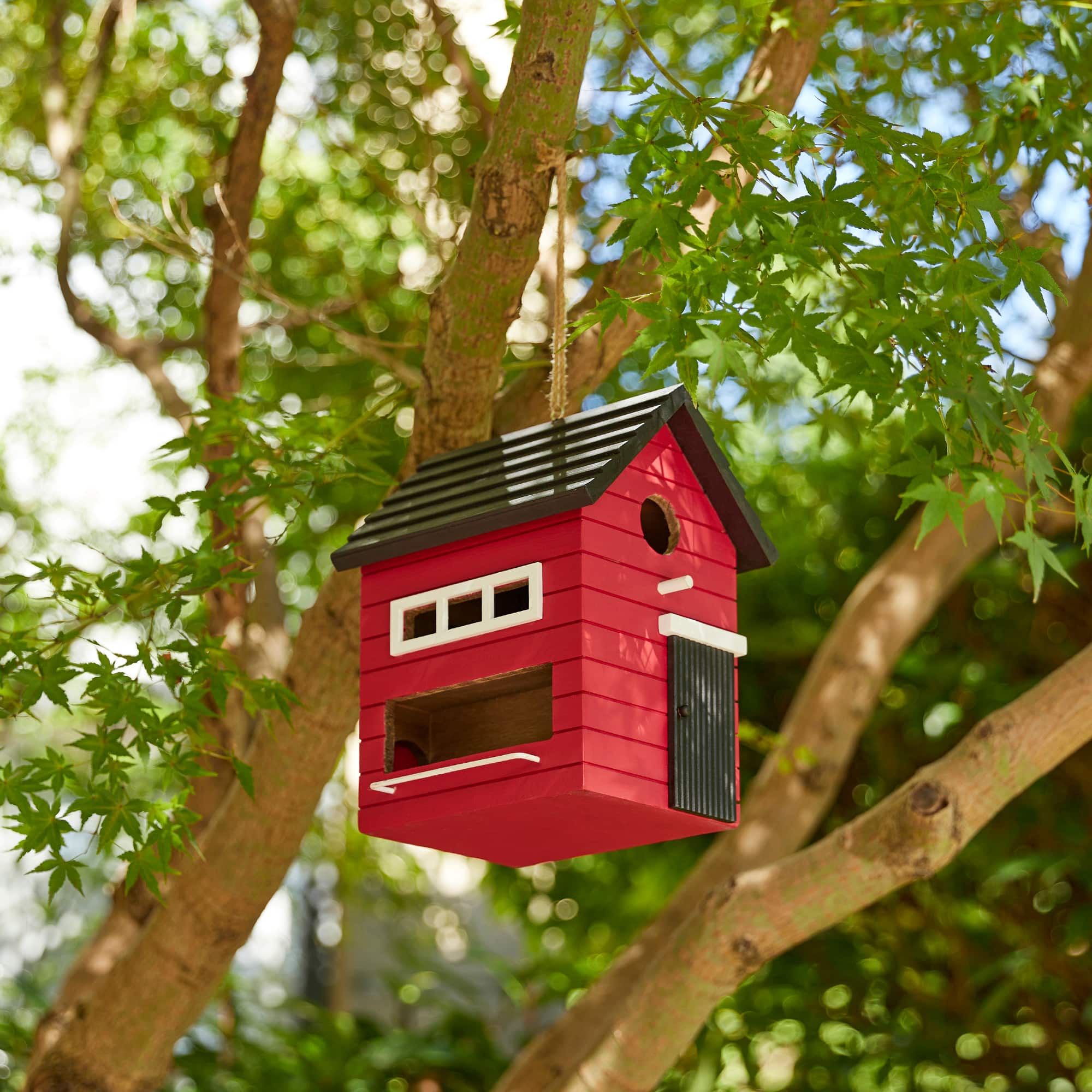 Glitzhome® 10.25" Modern Red Wood Garden Birdhouse