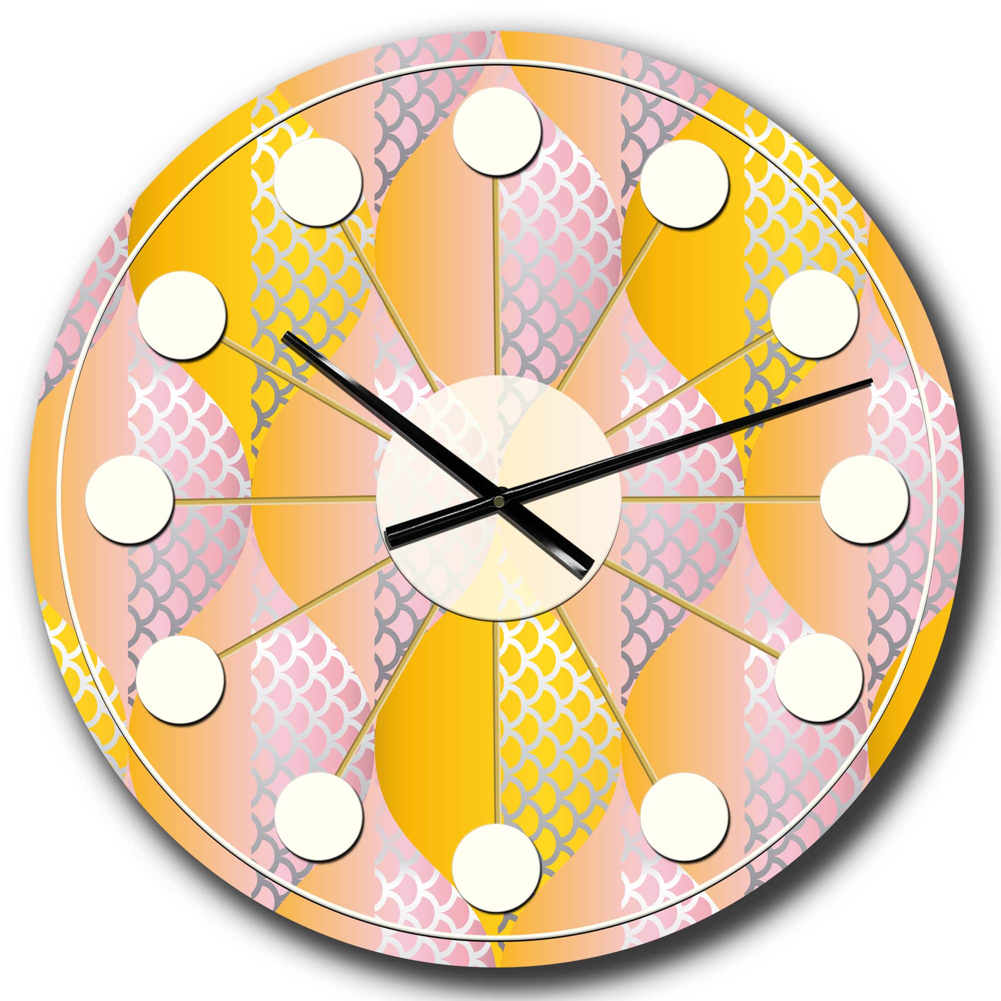 Designart 'Golden Geometrical Diamond Pattern Iv Mid-Century Modern Wall Clock