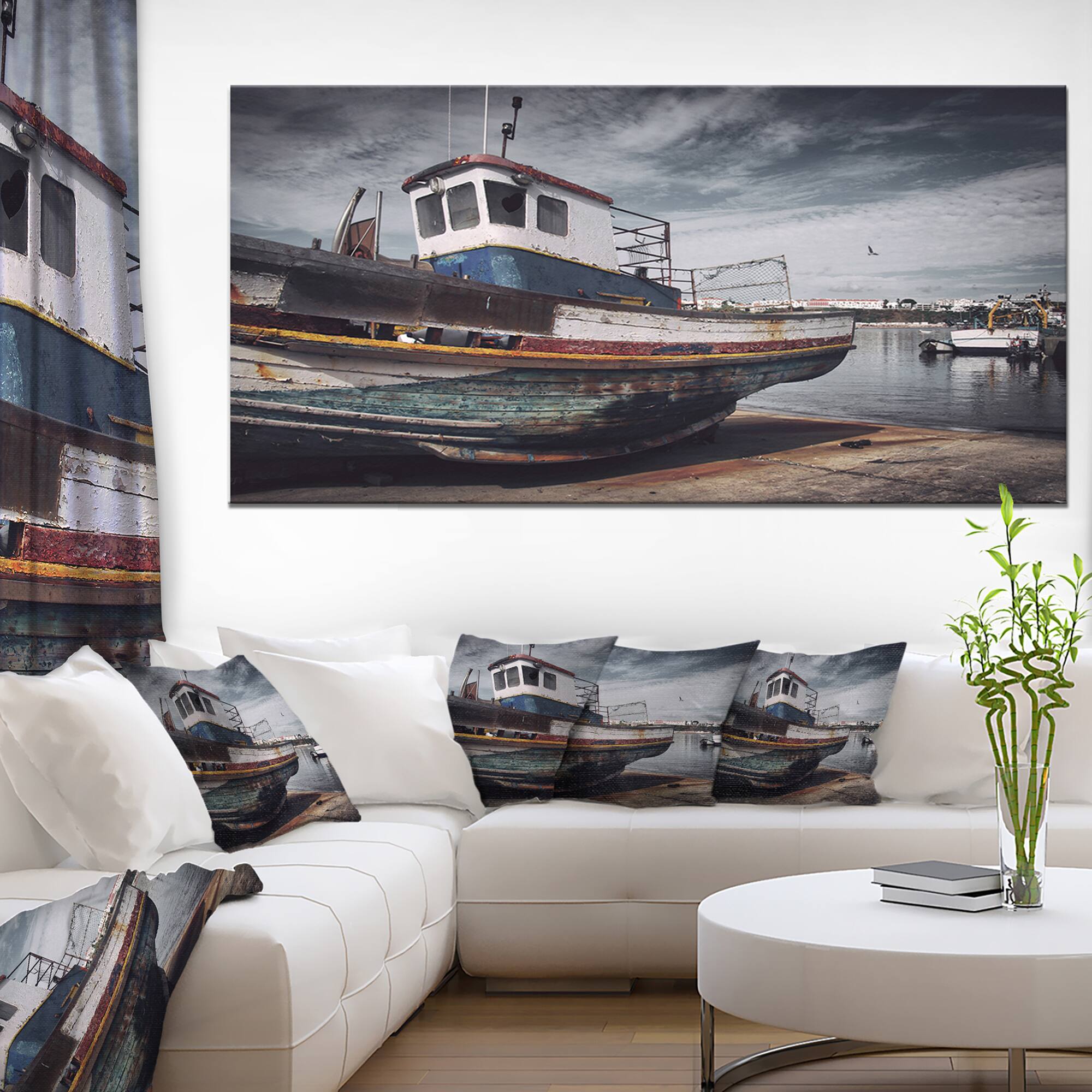 Designart Old Fishing Boat Large Boat Canvas Art Print