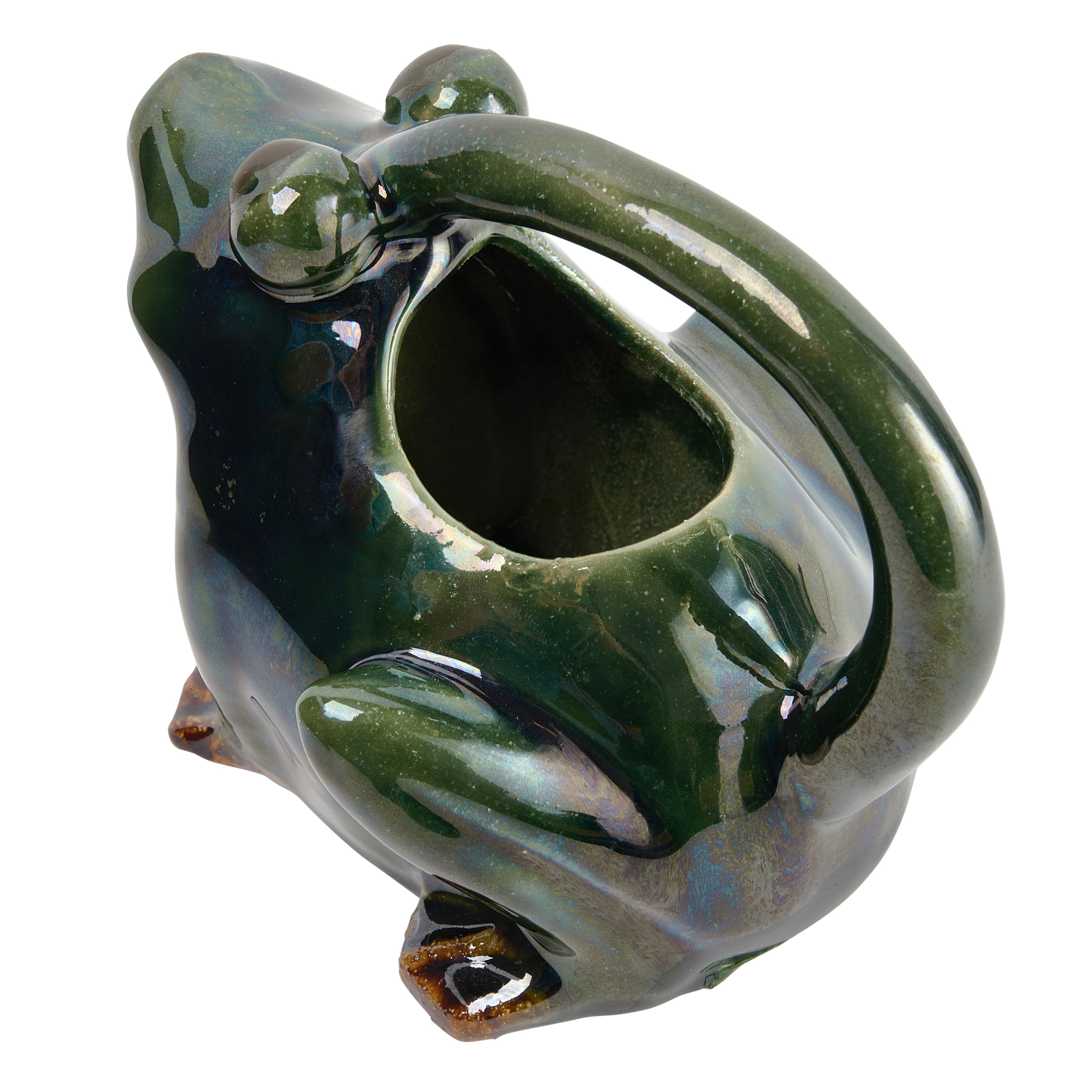 7.5&#x22; Green Stoneware Frog Watering Pitcher