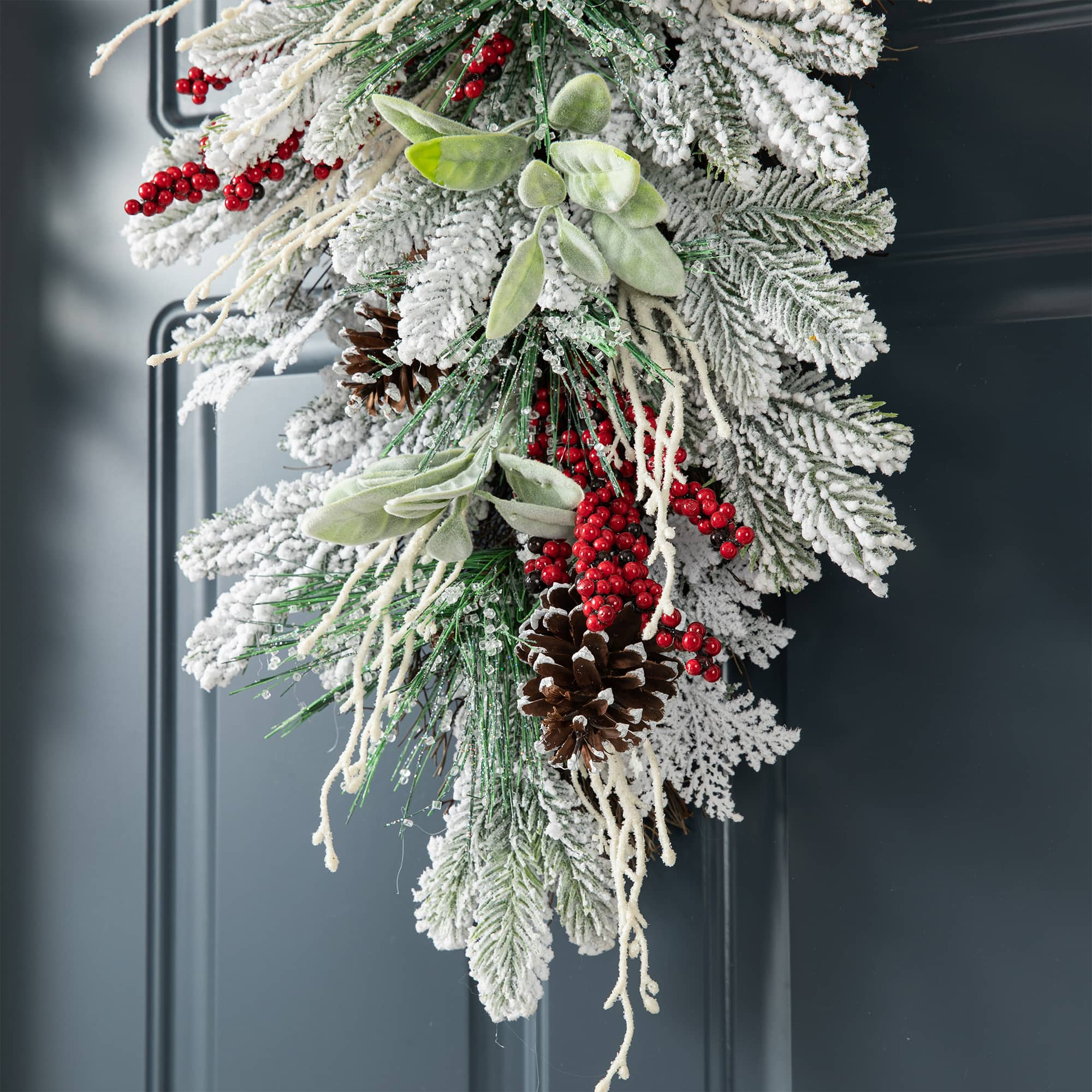 Glitzhome&#xAE; 28&#x22;Christmas Flocked Pinecone &#x26; Berry Teardrop