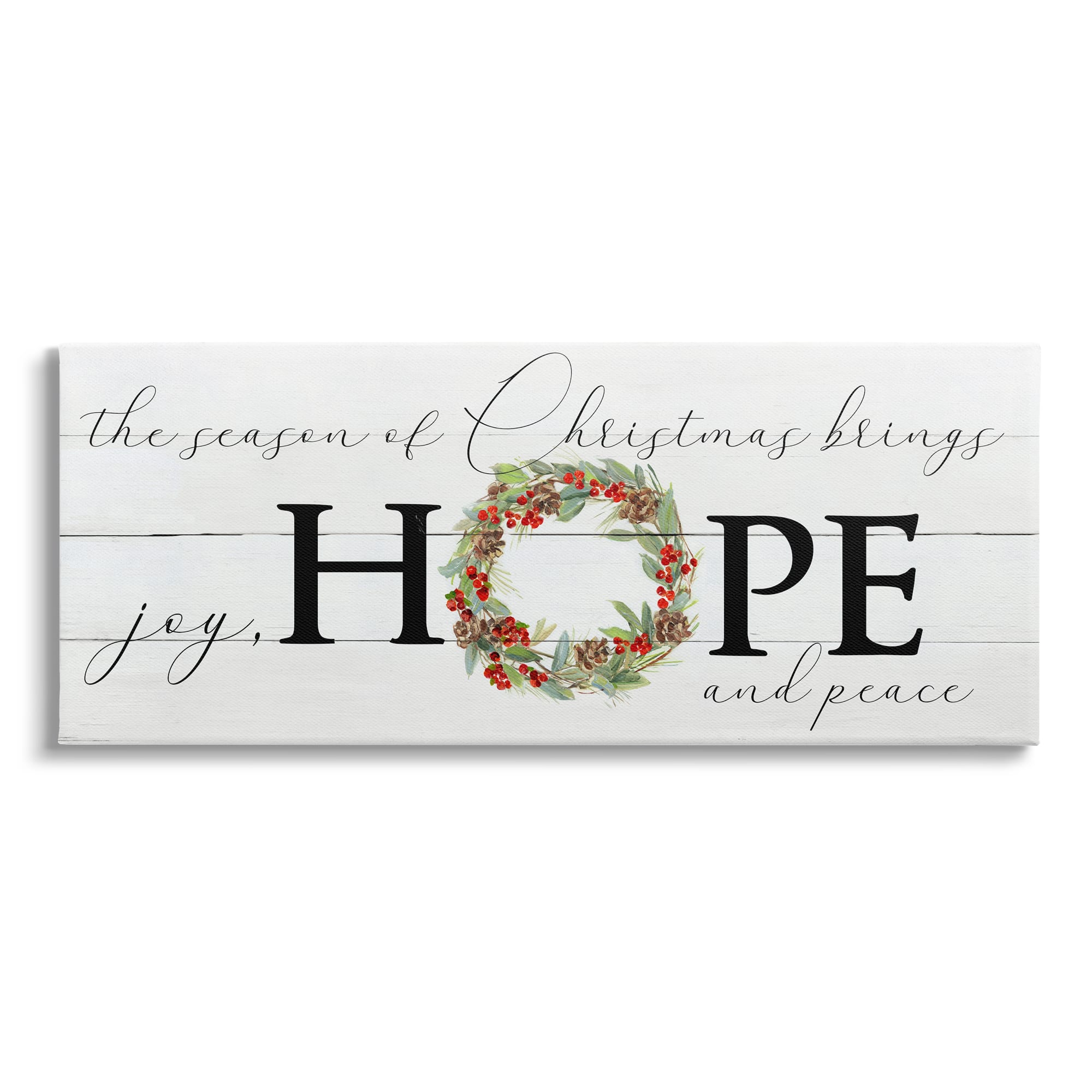 Stupell Industries Joy Hope & Peace Christmas Wreath Canvas Wall Art