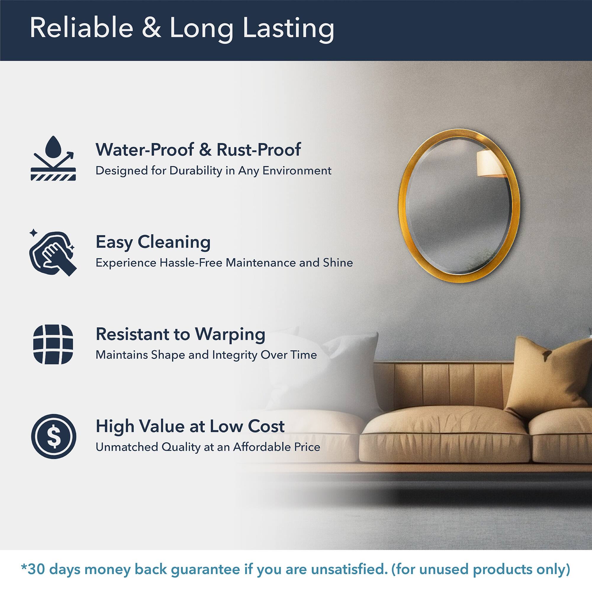 Head West Oval Brushed Gold Metal Framed Bathroom Mirror - 29" x 23"