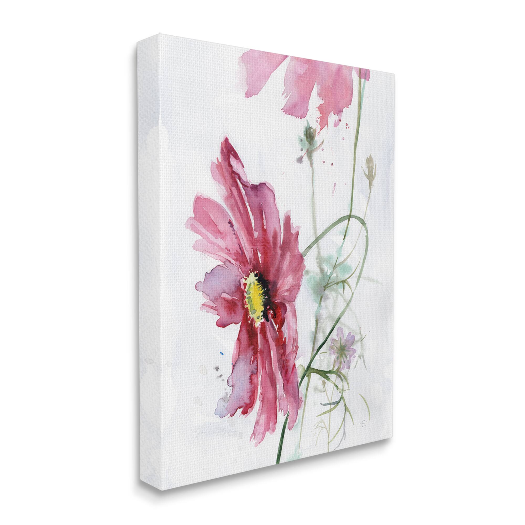 Stupell Industries Bending Pink Cosmo Flower Abstract Floral Watercolor Painting Canvas Wall Art