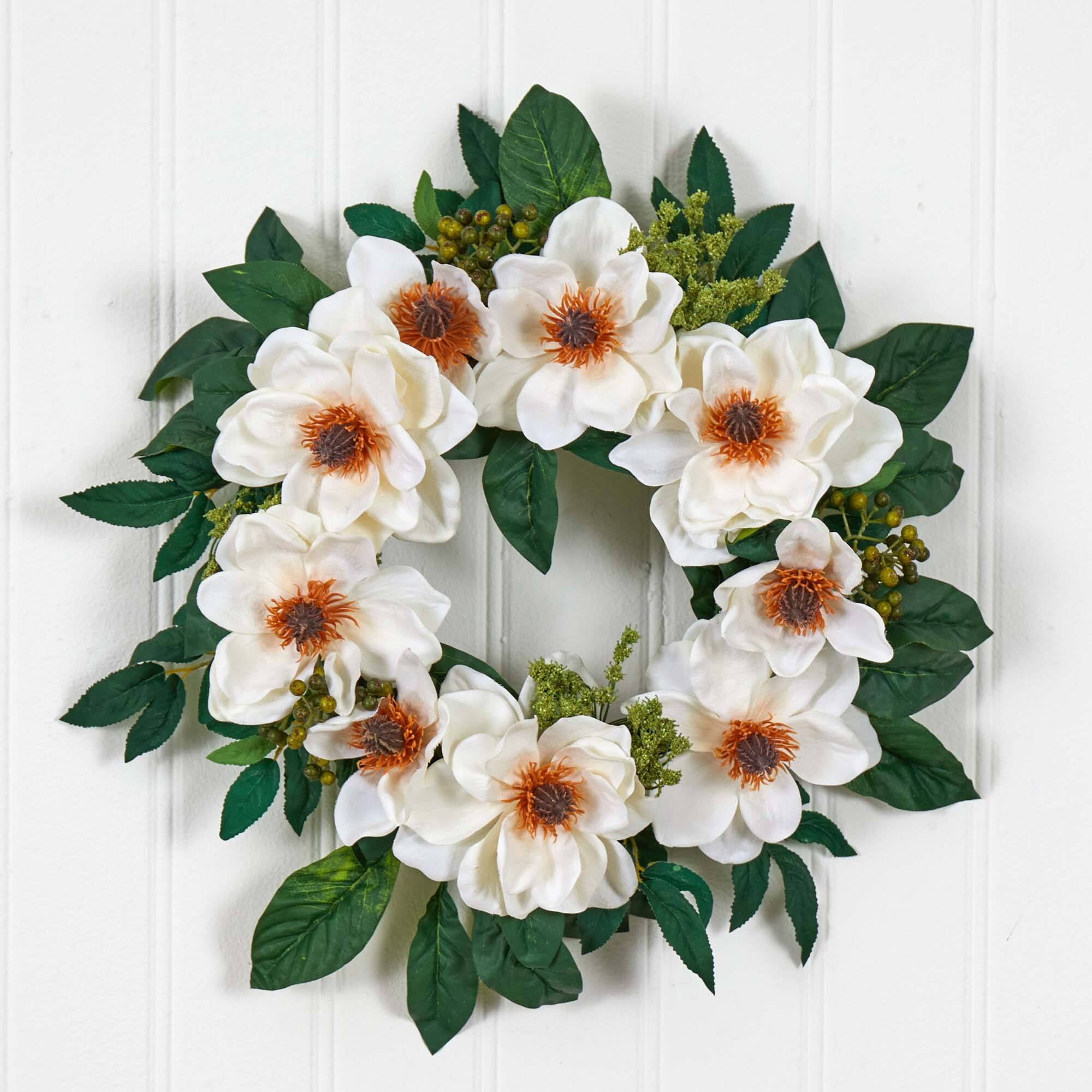 22&#x22; White Magnolia Wreath