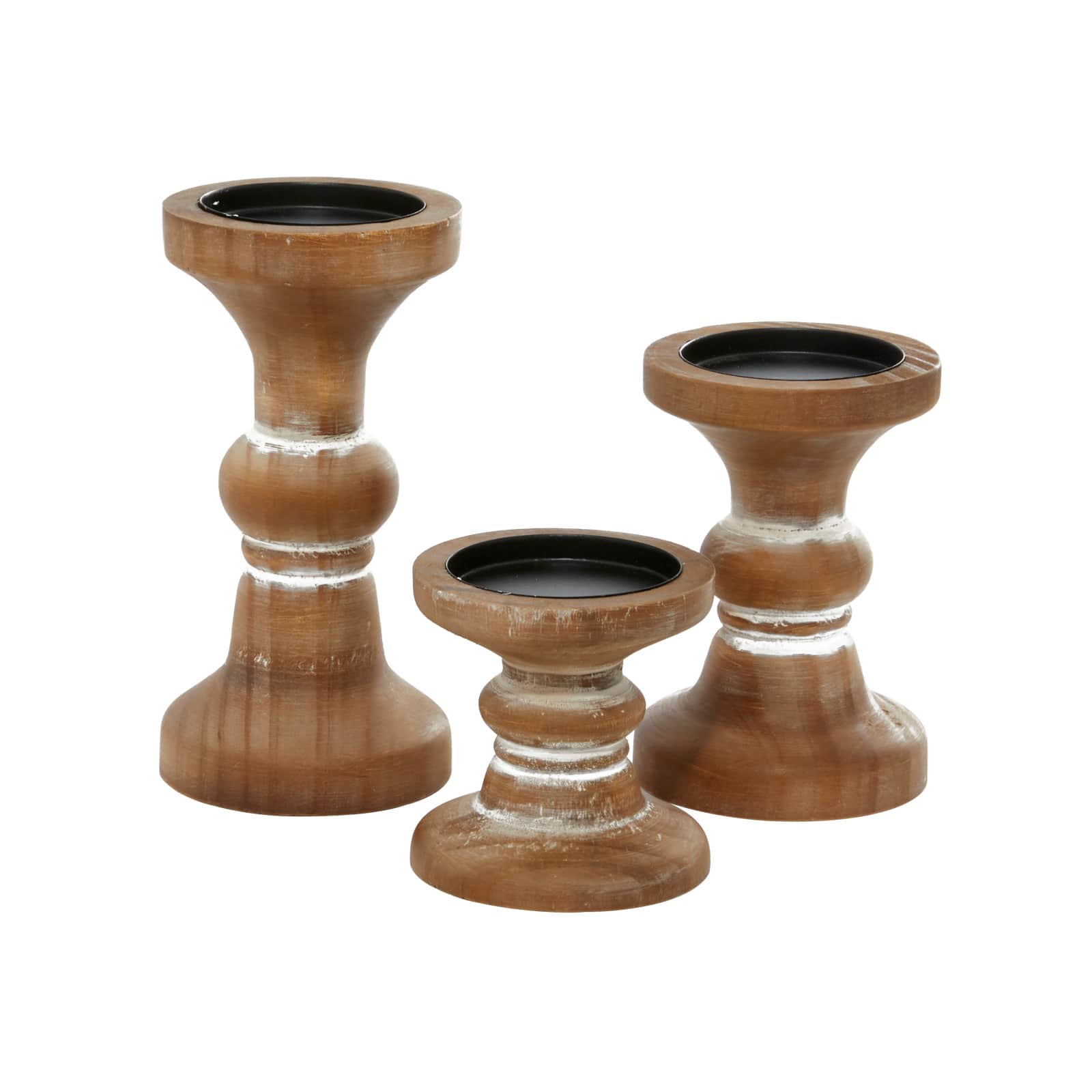 Brown Wood Farmhouse Candle Holder Set