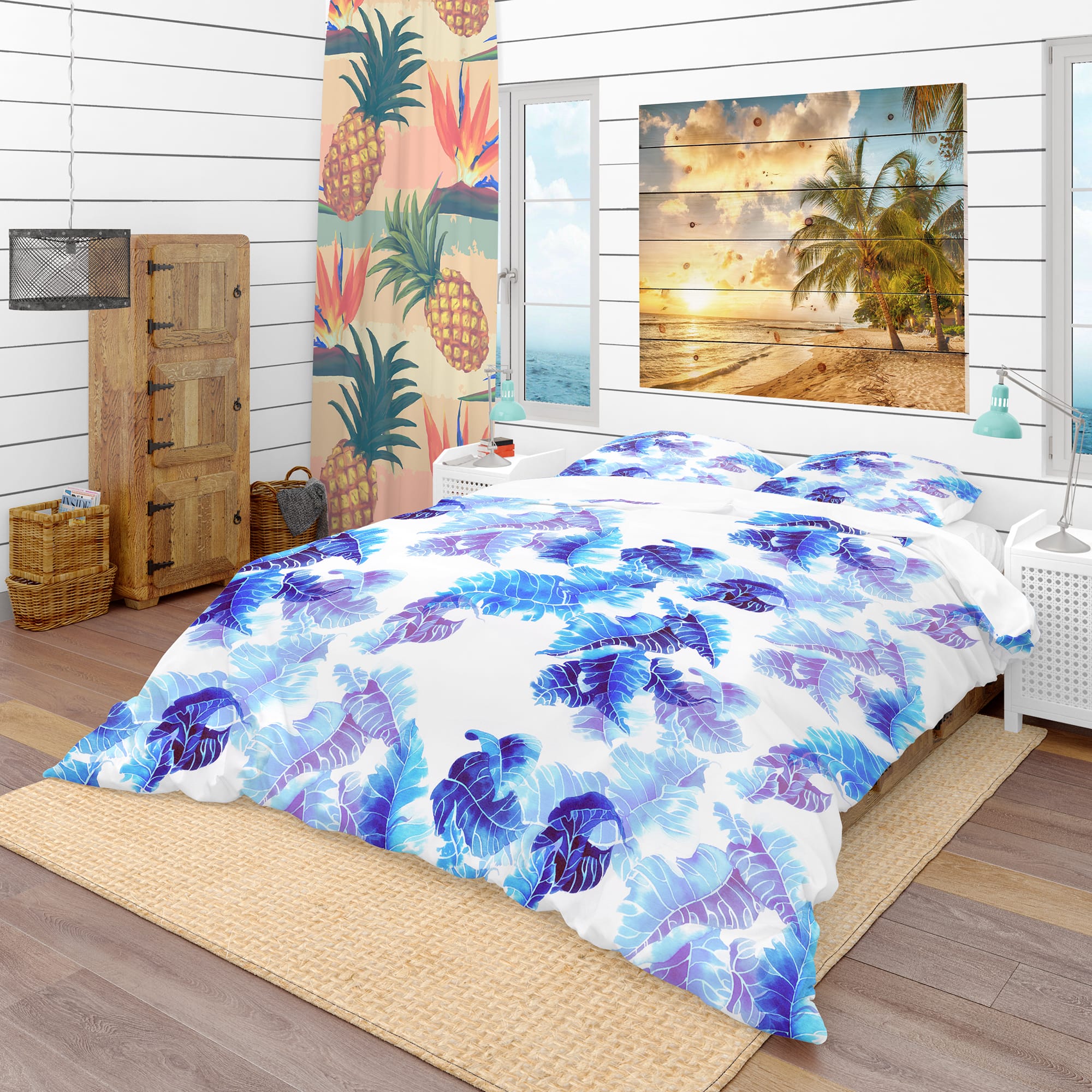 Designart &#x27;Abstract Leaves Pattern&#x27; Tropical Bedding Set - Duvet Cover &#x26; Shams