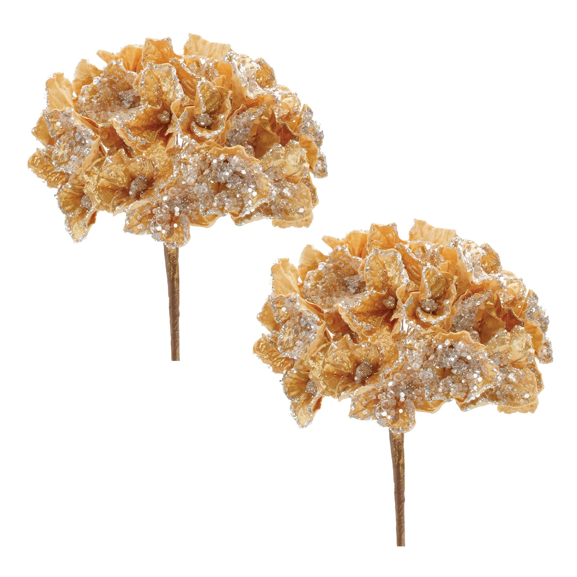 Beaded Gold Hydrangea Flower Stem (Set of 2)
