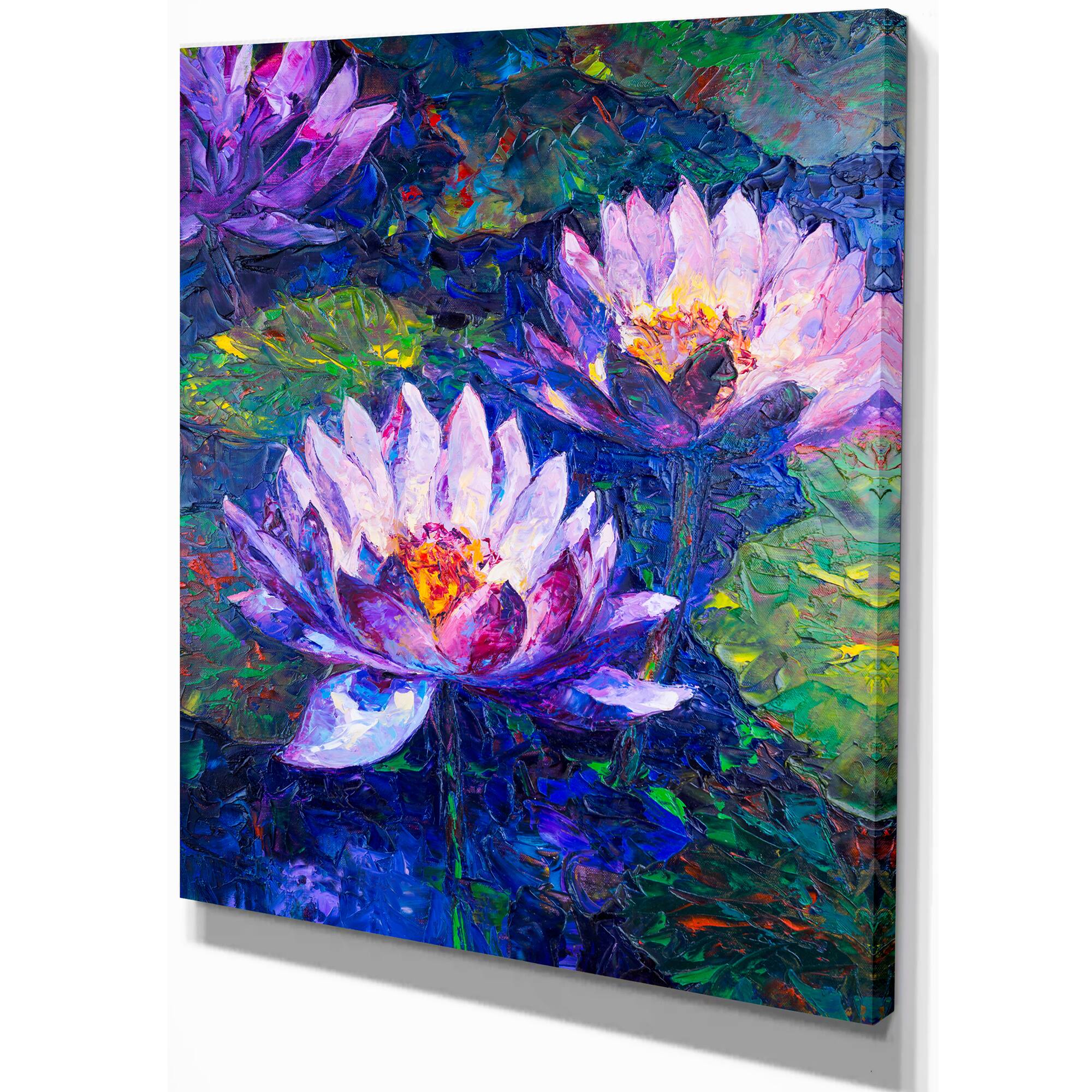 Designart - Blue Lotus Oil Painting - Floral Art Canvas Print