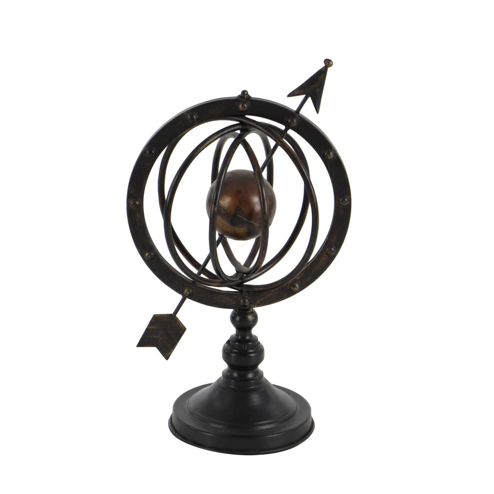 17" Brown Metal Industrial Armillary Sphere Sculpture