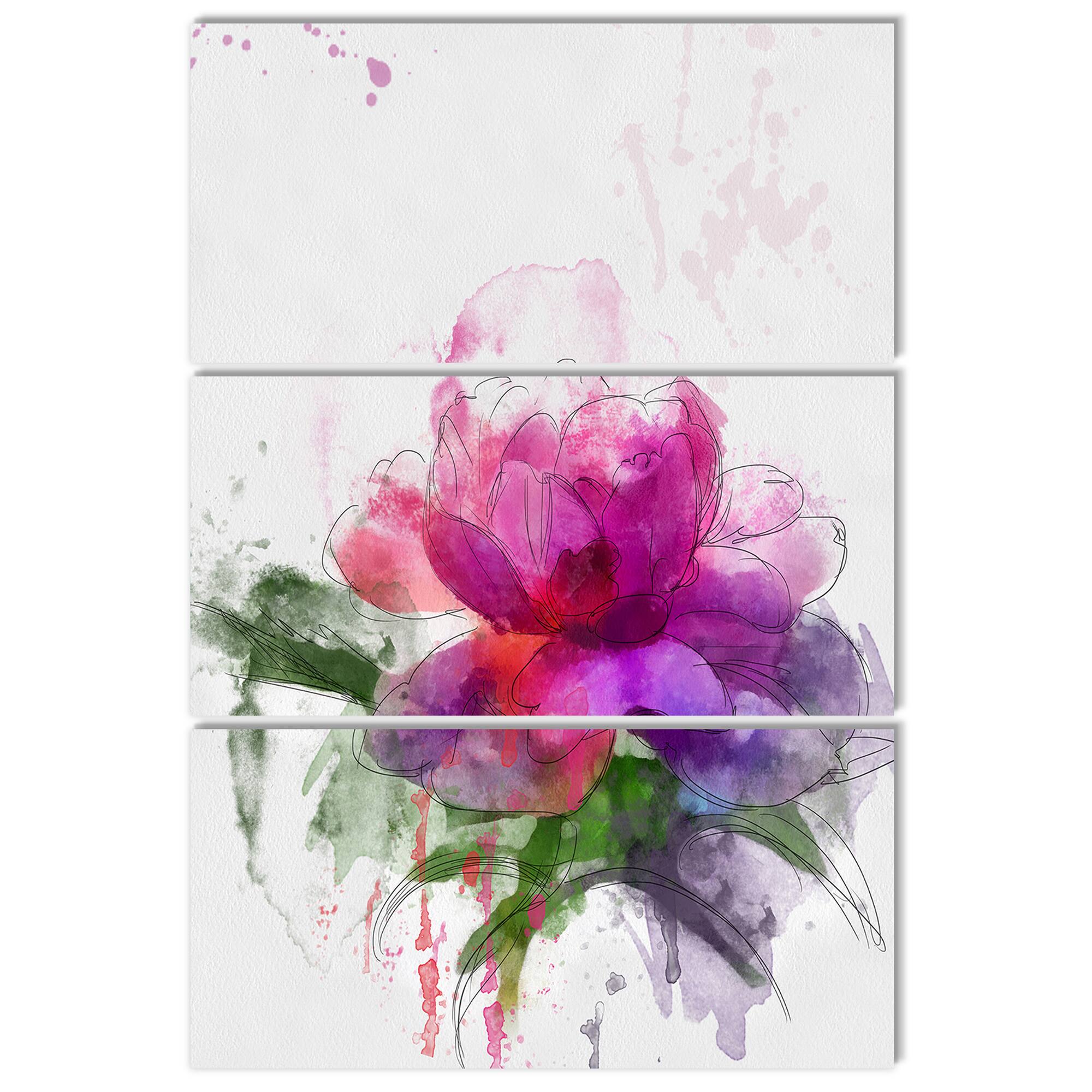 Designart - Purple Peony Sketch - Flowers Canvas Wall Artwork