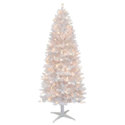6ft. Pre-Lit White Carson Artificial Pine Christmas Tree, Clear Lights ...