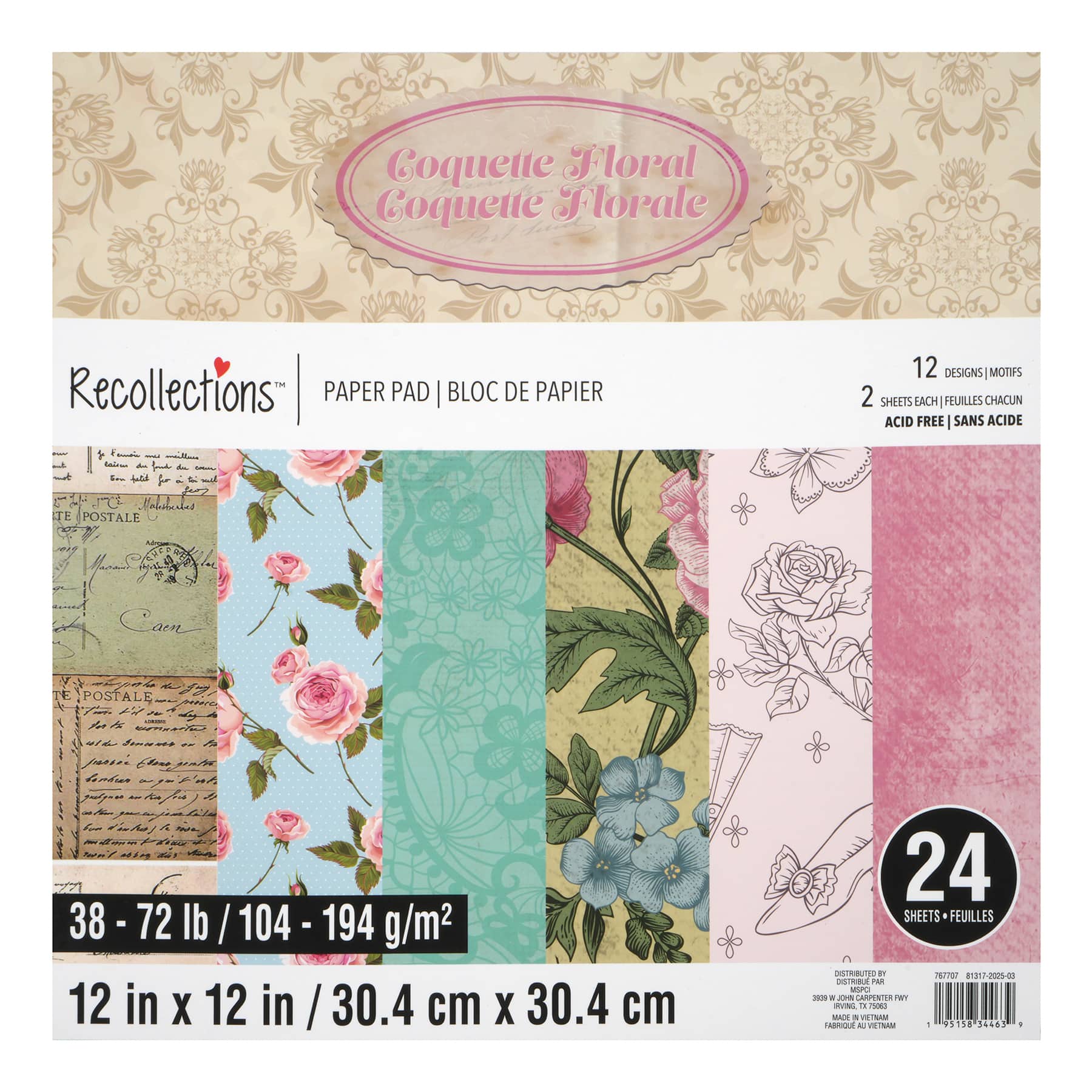6 Pack: 12" x 12" Coquette Floral Paper Pad by Recollections™, 24 Sheets