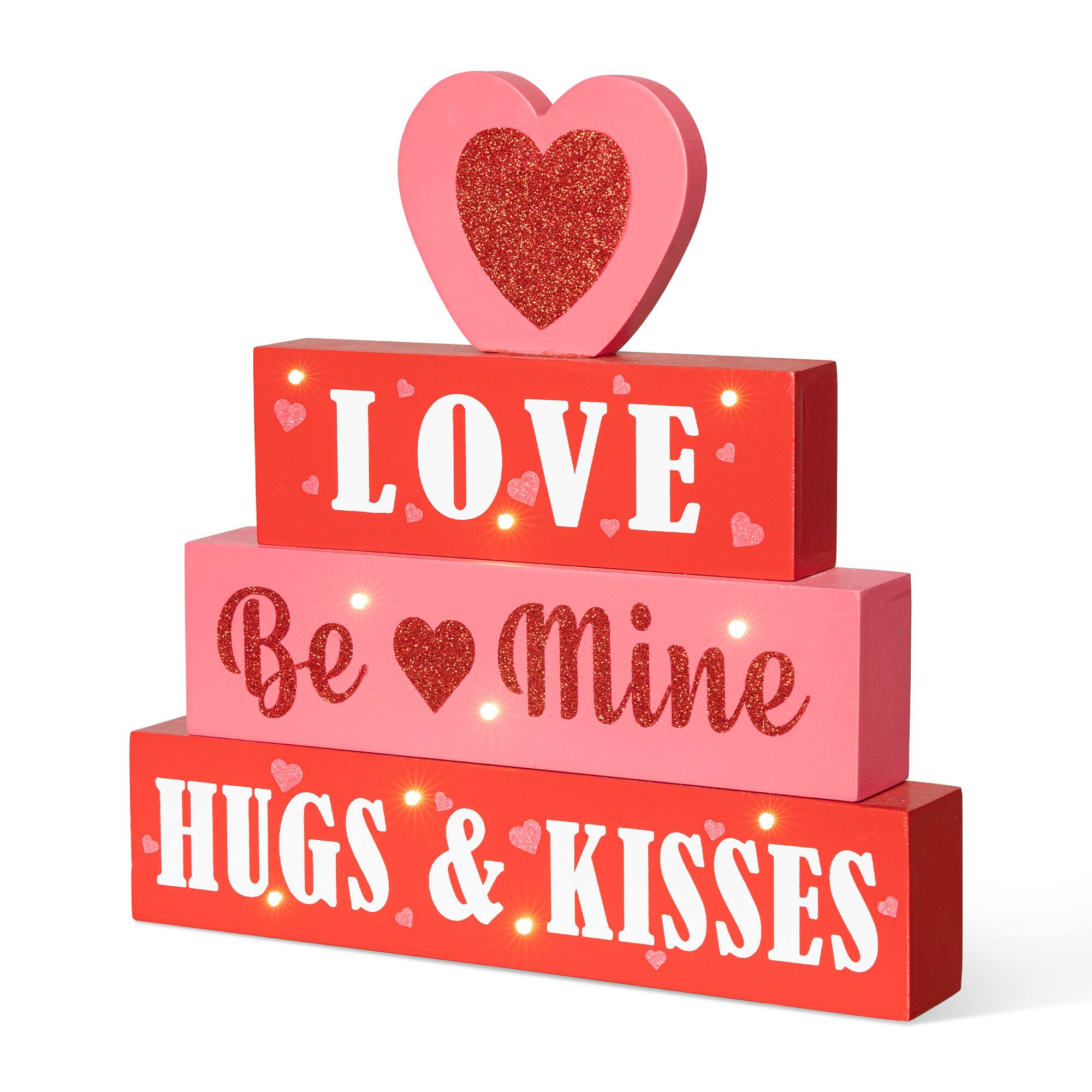 Glitzhome® 11.25"Lighted Valentine's Wooden Block Table Sign