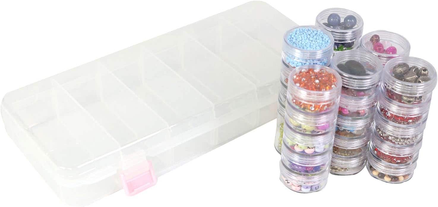 Everything Mary Large Plastic Bead Storage Box with 28 Jars