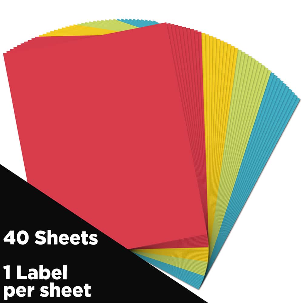 JAM Paper Assorted Bright Color Full Sheet Shipping Labels, 8.5" x 11"