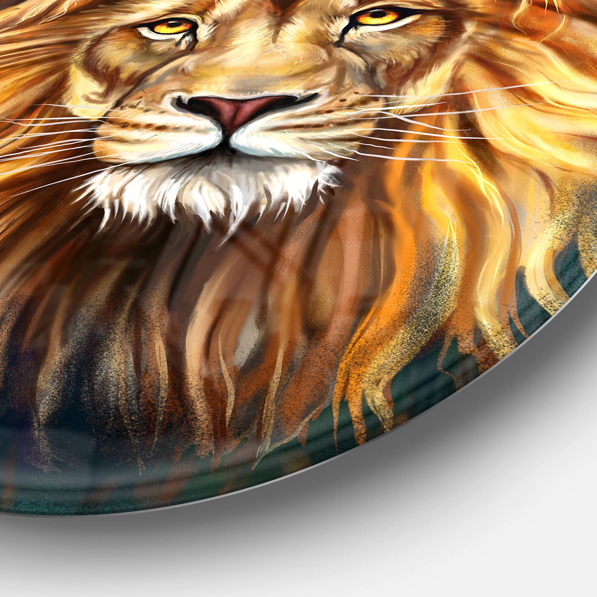 Designart - Lion Head in Blue&#x27; Animal Circle Metal Wall Art