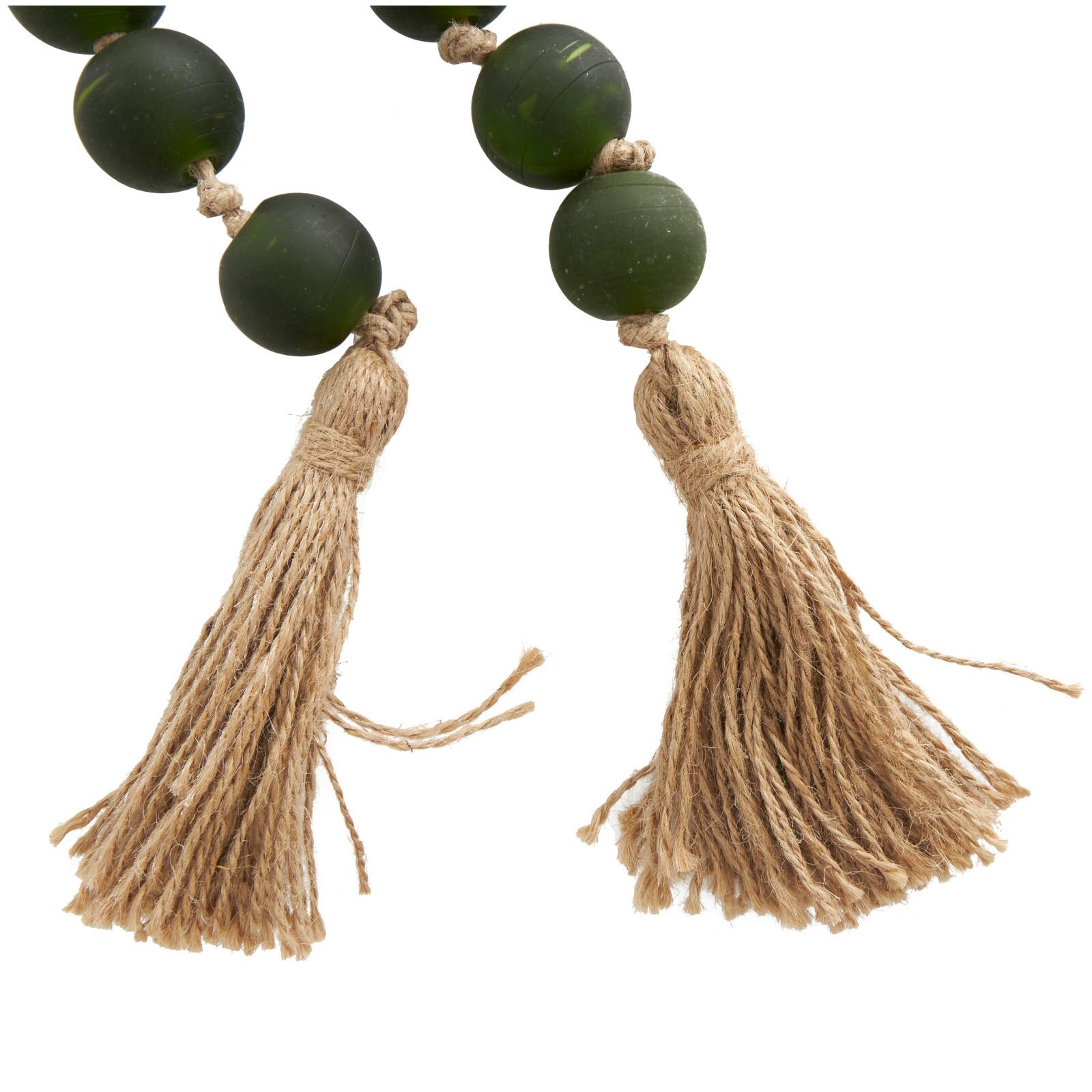 45&#x22; Handmade Round Frosted Glass Bead Garland with Tassels &#x26; Knotted Jute