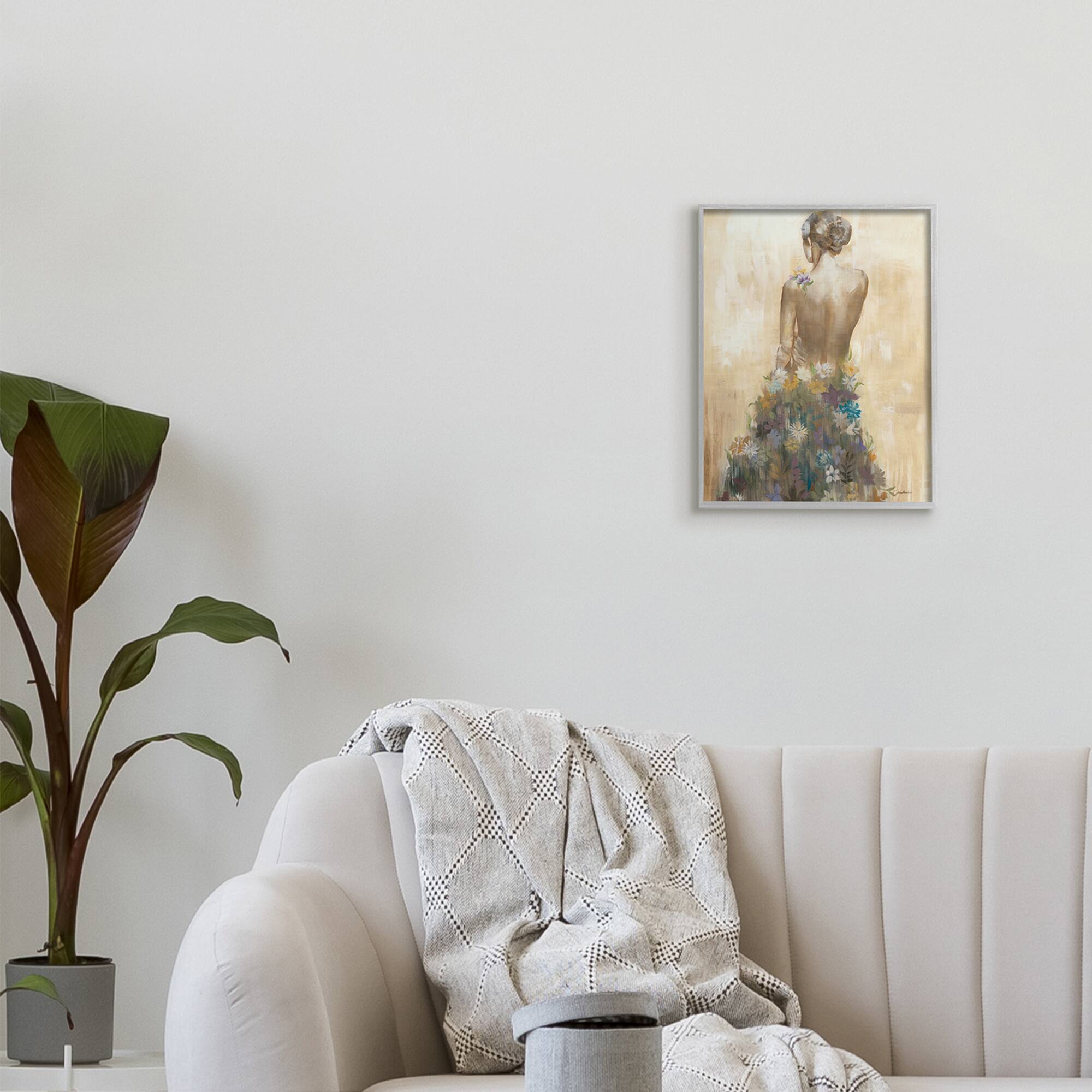 Stupell Industries Nude Female Body Soft Tone Flower Dress in Gray Frame Wall Art