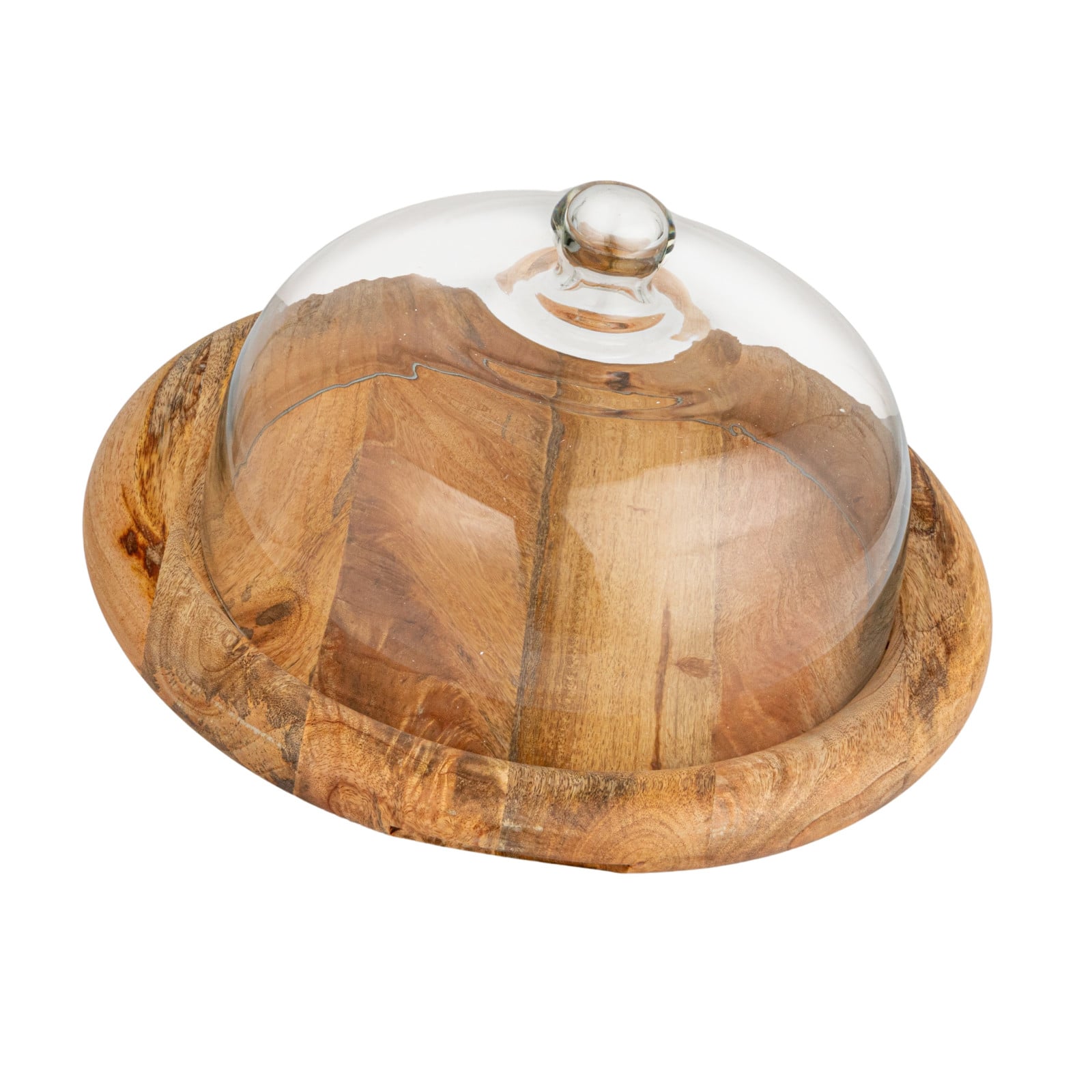 Hello Honey® 16" Round Glass Cloche with Mango Wood Base