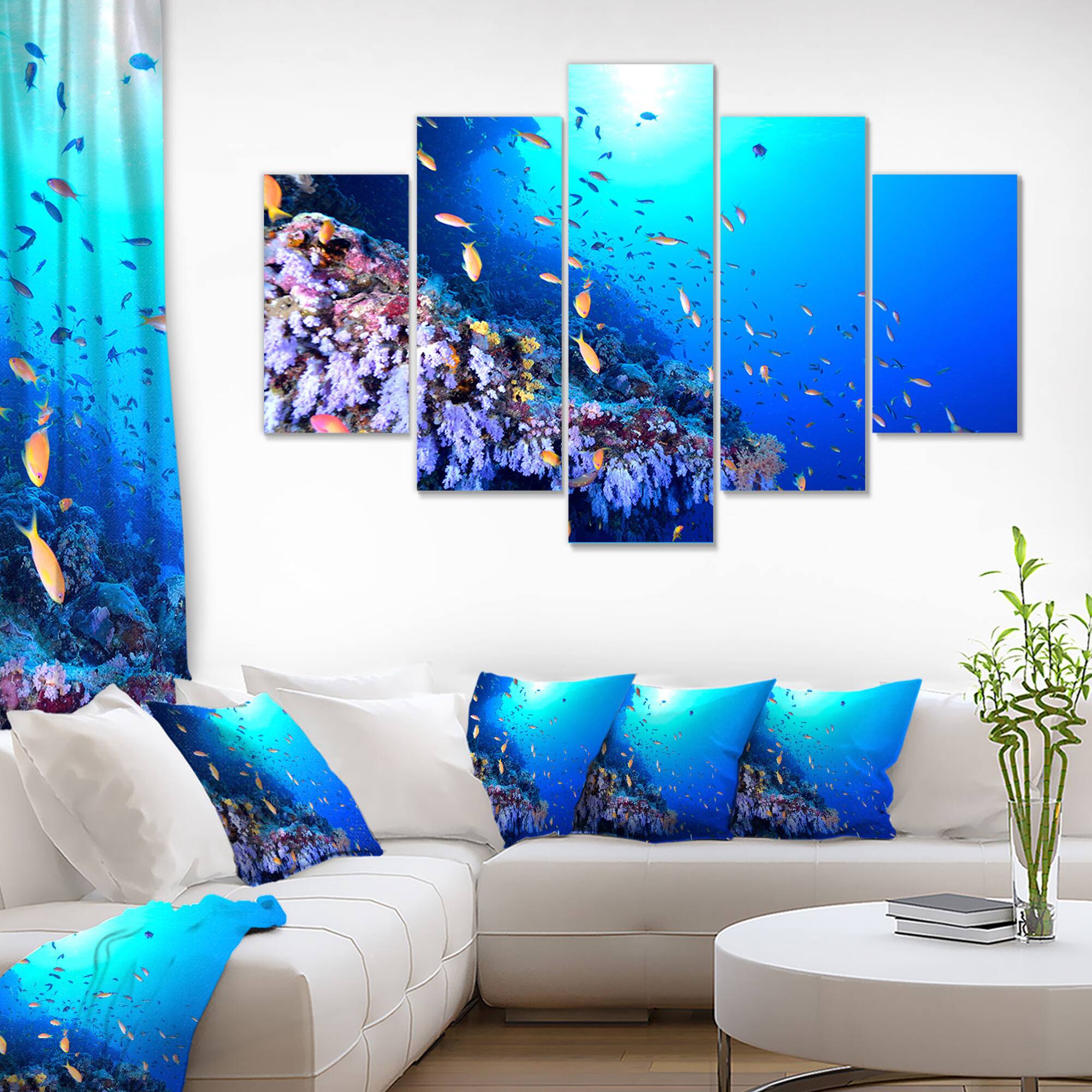 Designart - Coral Reef With Different fish Swimming - Sea &#x26; Shore Nautical Photographic on wrapped Canvas