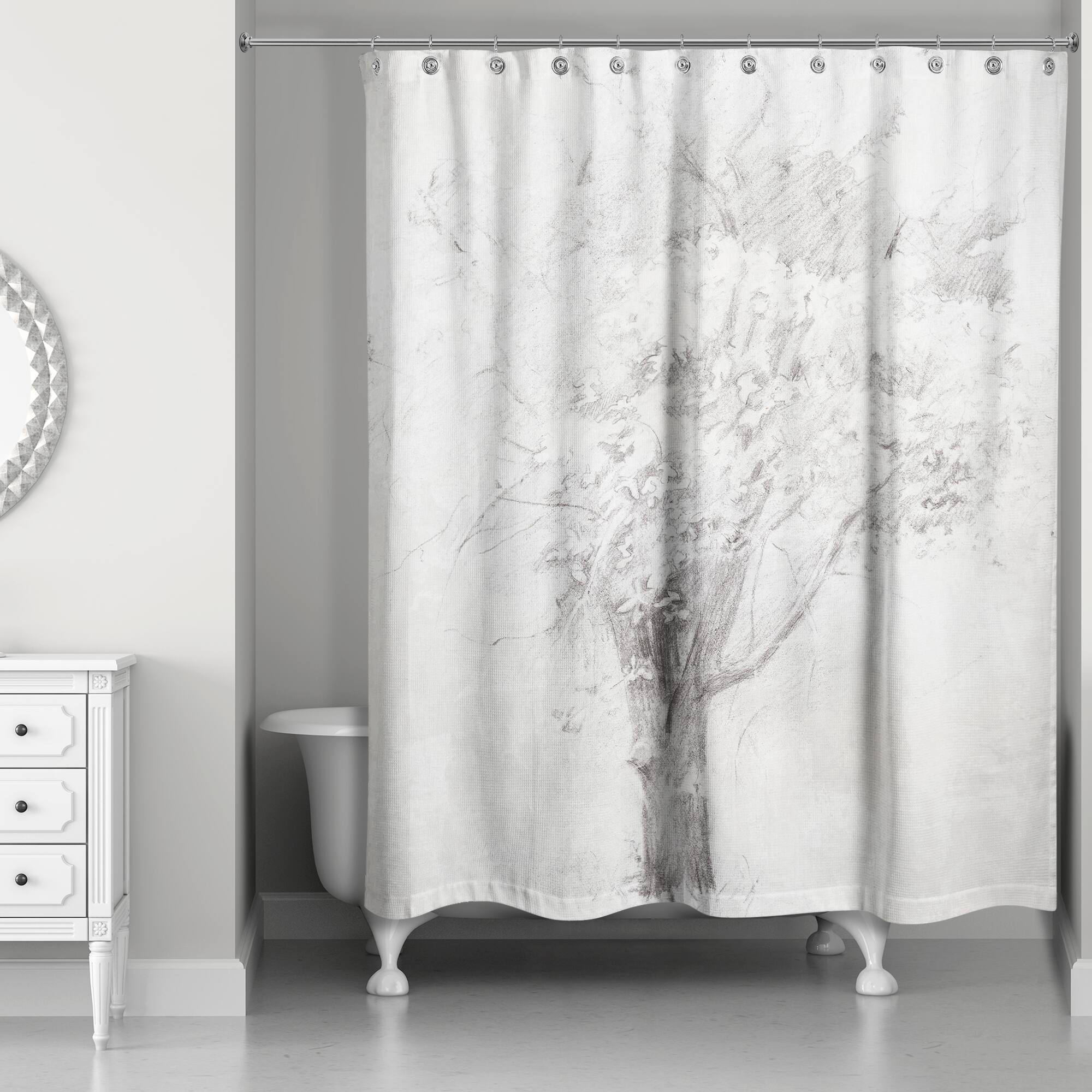 Tree Pencil Drawing Shower Curtain