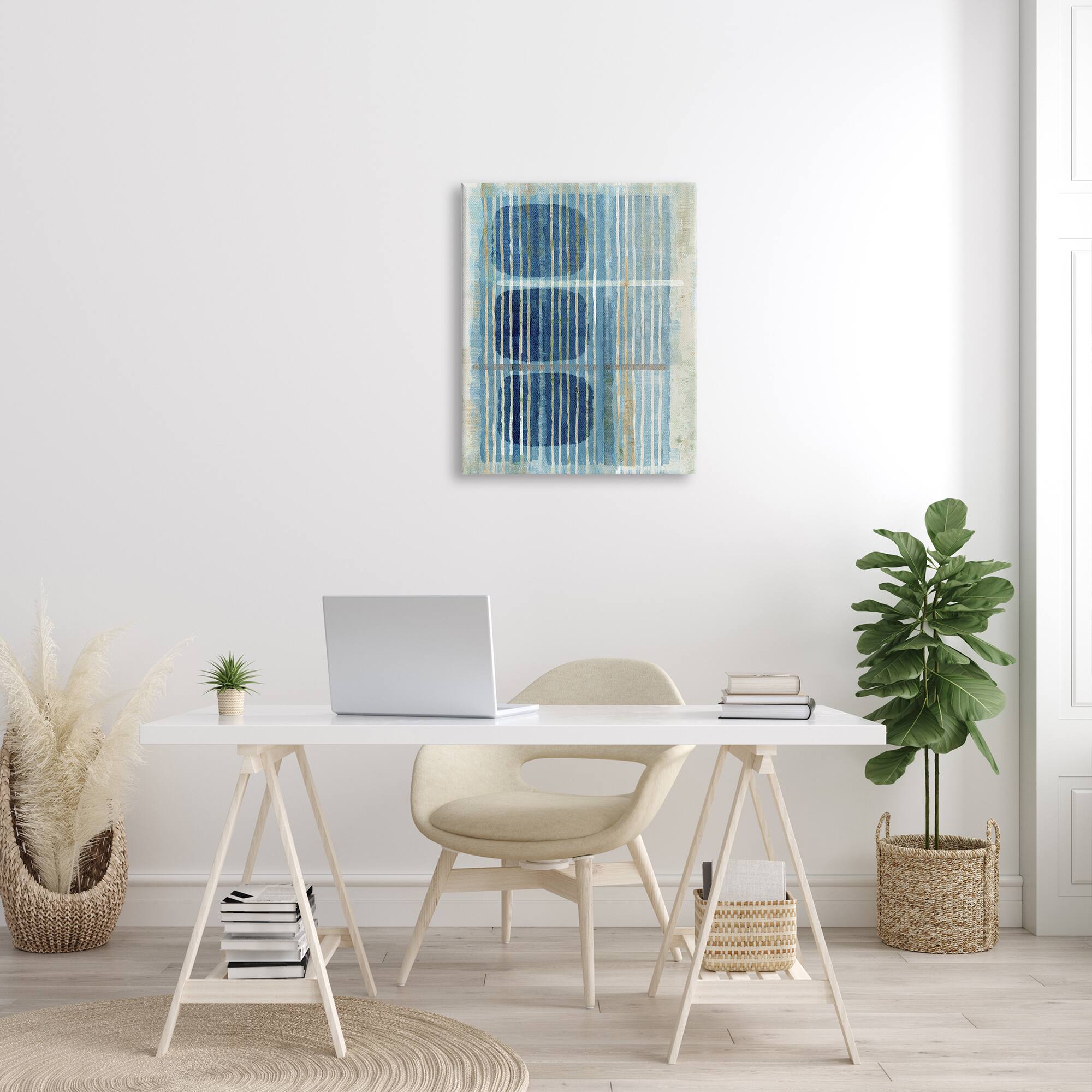 Stupell Industries Retro Mod Shapes Blue Beige Stripes Modern Painting Canvas Wall Art