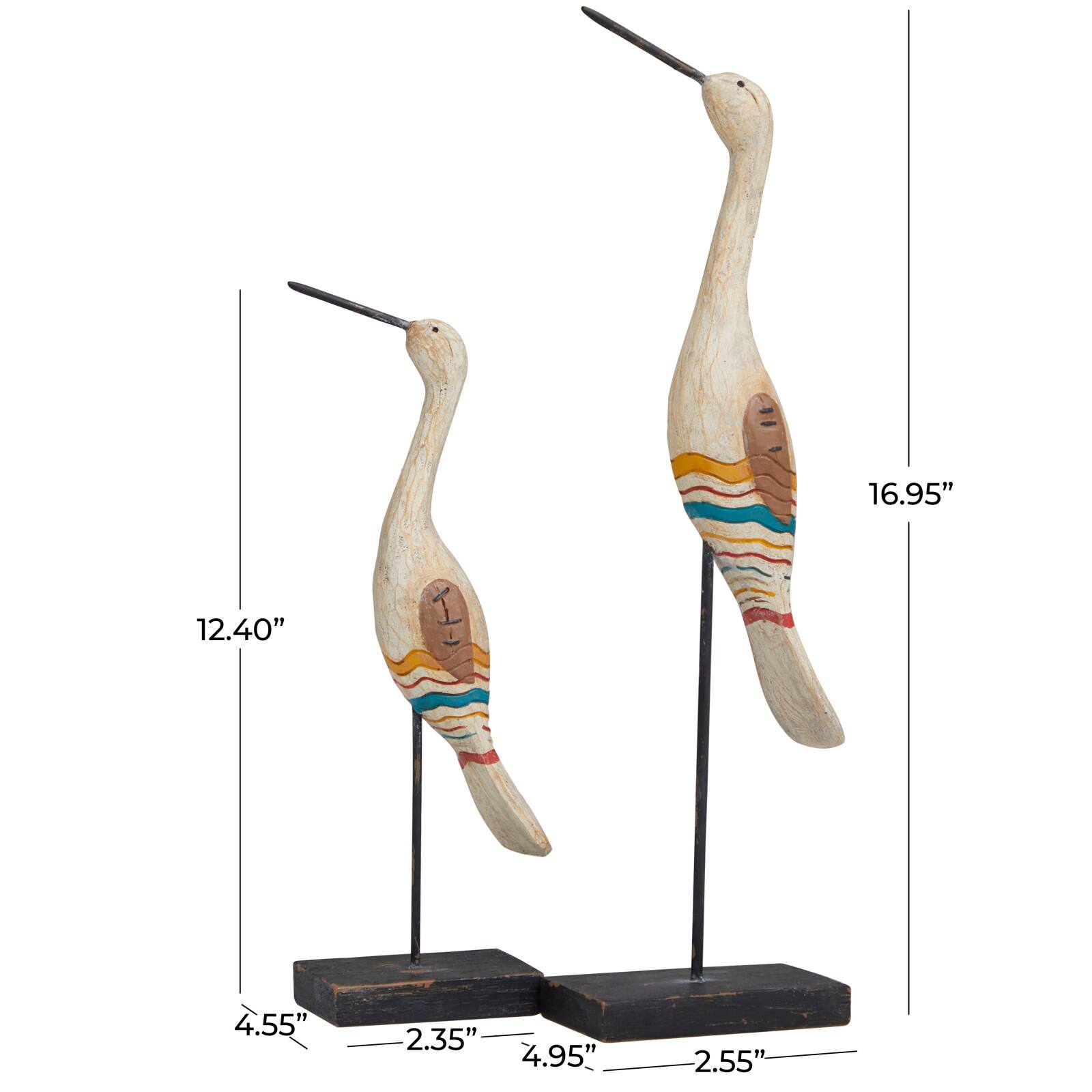 Cream Stone Distressed Carved Bird Sculpture Set