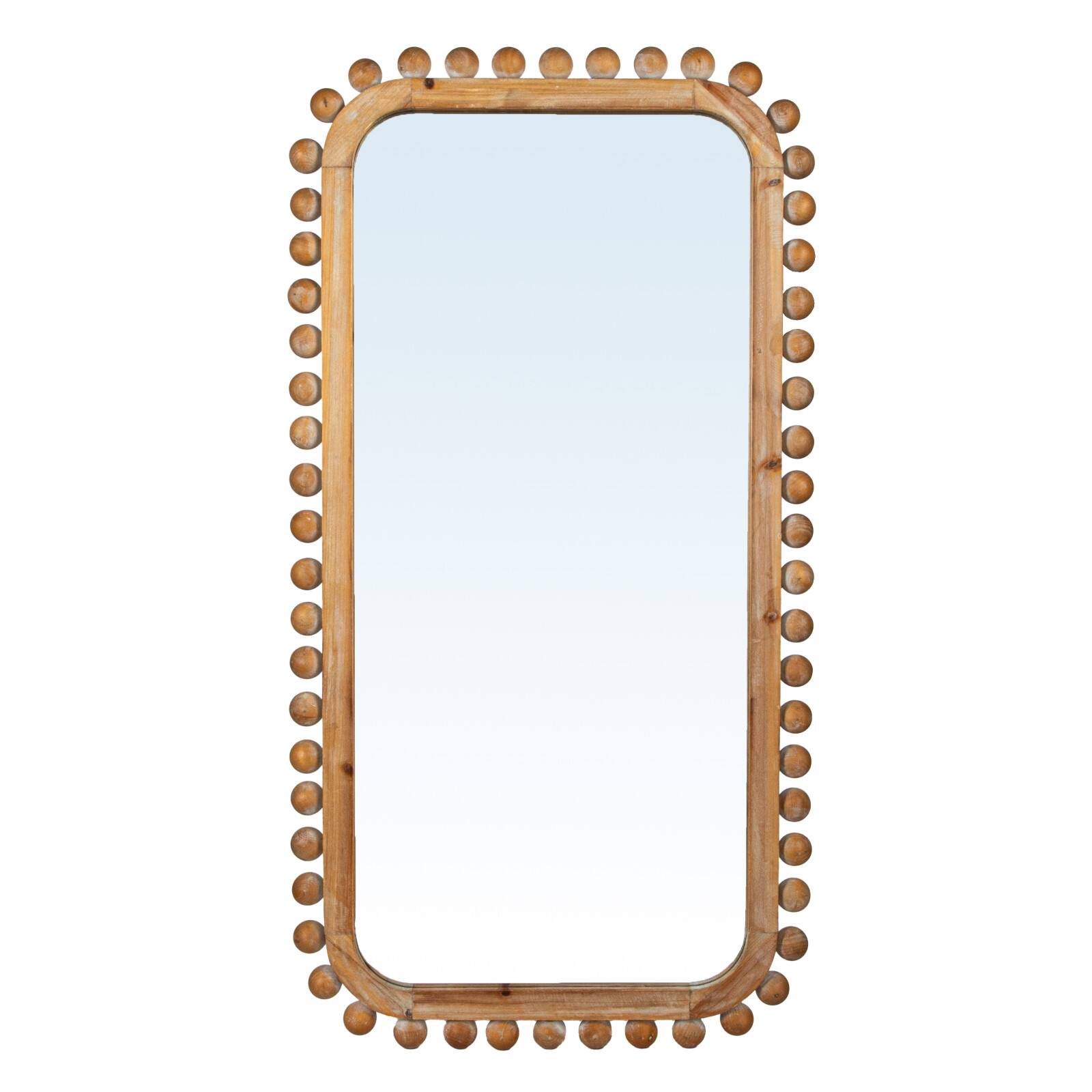 Hello Honey&#xAE; 45&#x22; Natural Boho-Southwestern Beaded Rectangular Firwood Wall Mirror