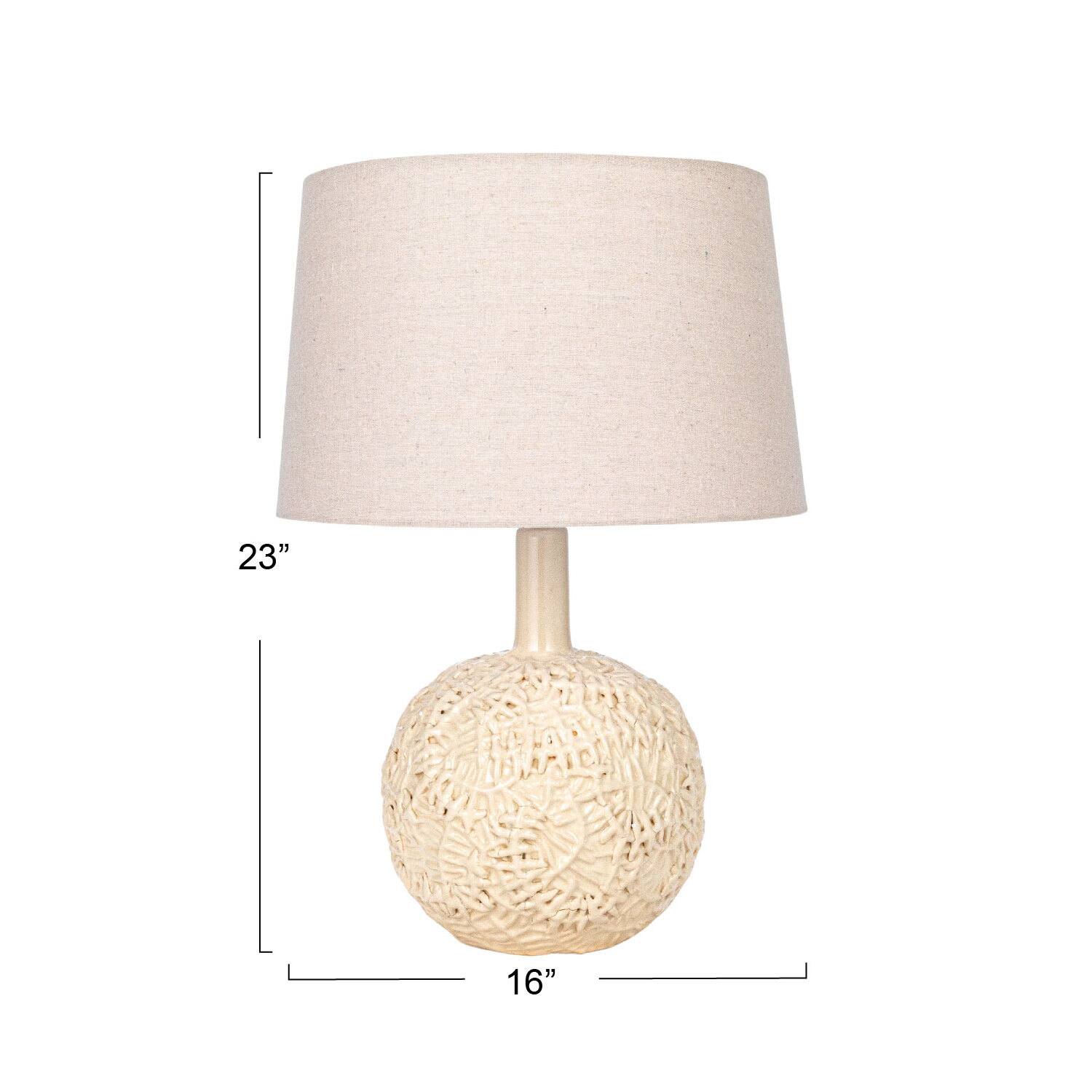 Hello Honey® 23" Cream Handmade Textured Stoneware Table Lamp with Fabric Shade