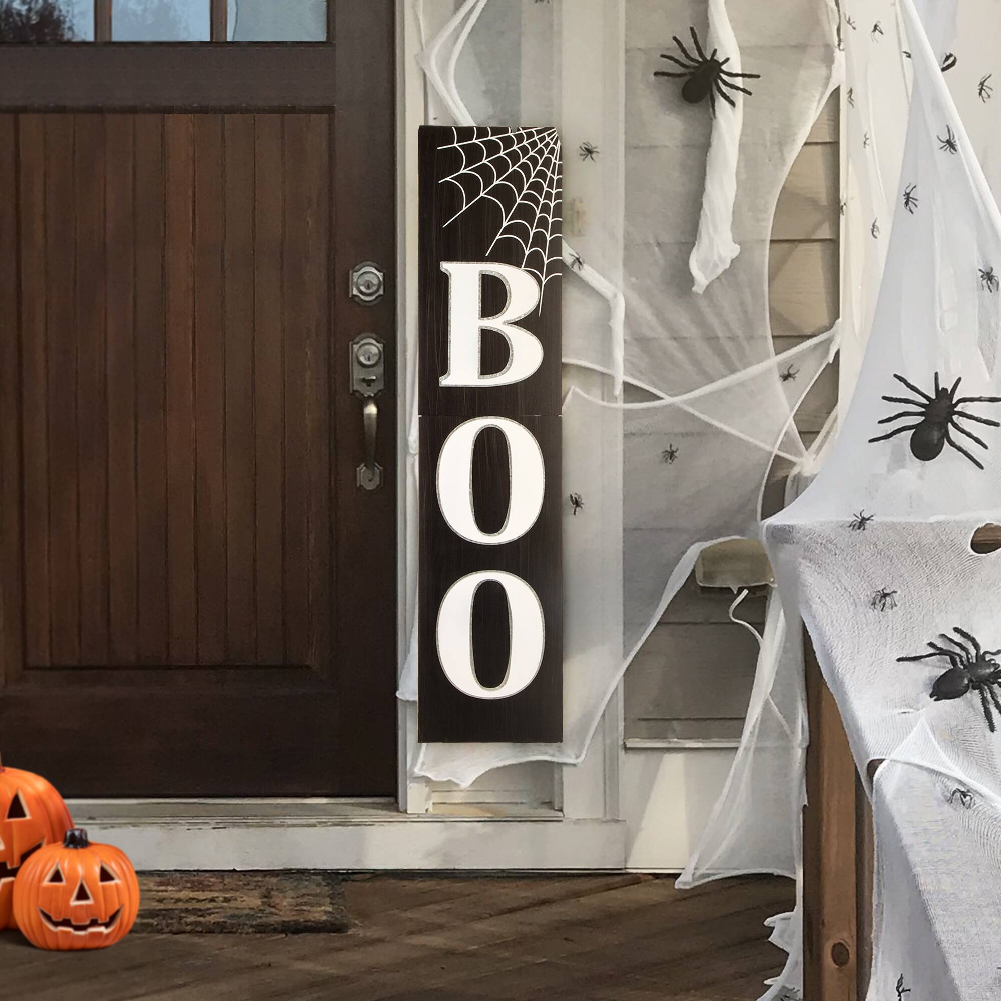 Glitzhome® Black & White Wooden BOO Porch Sign
