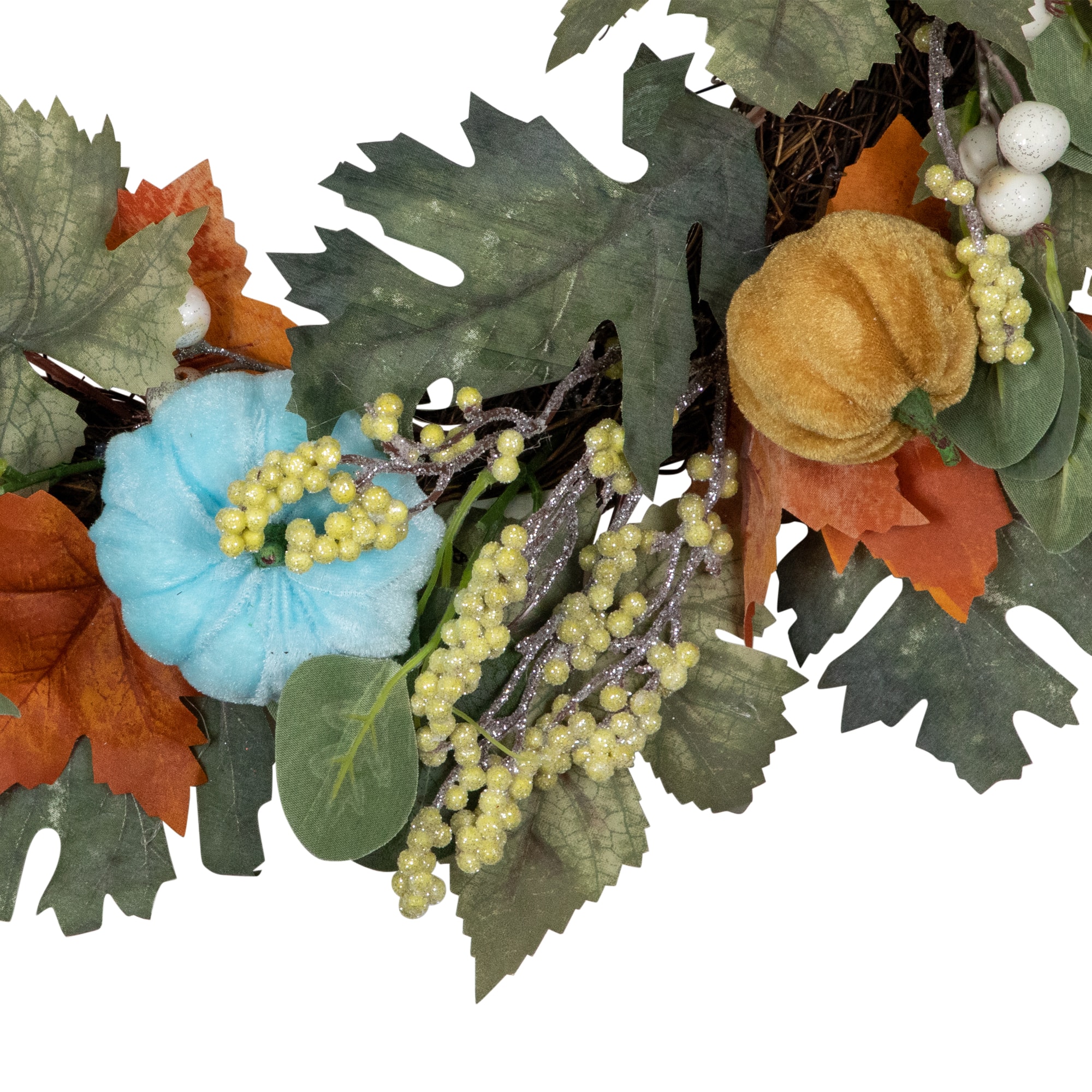 22&#x22; Green &#x26; Orange Foliage &#x26; Gourds Thanksgiving Artificial Wreath