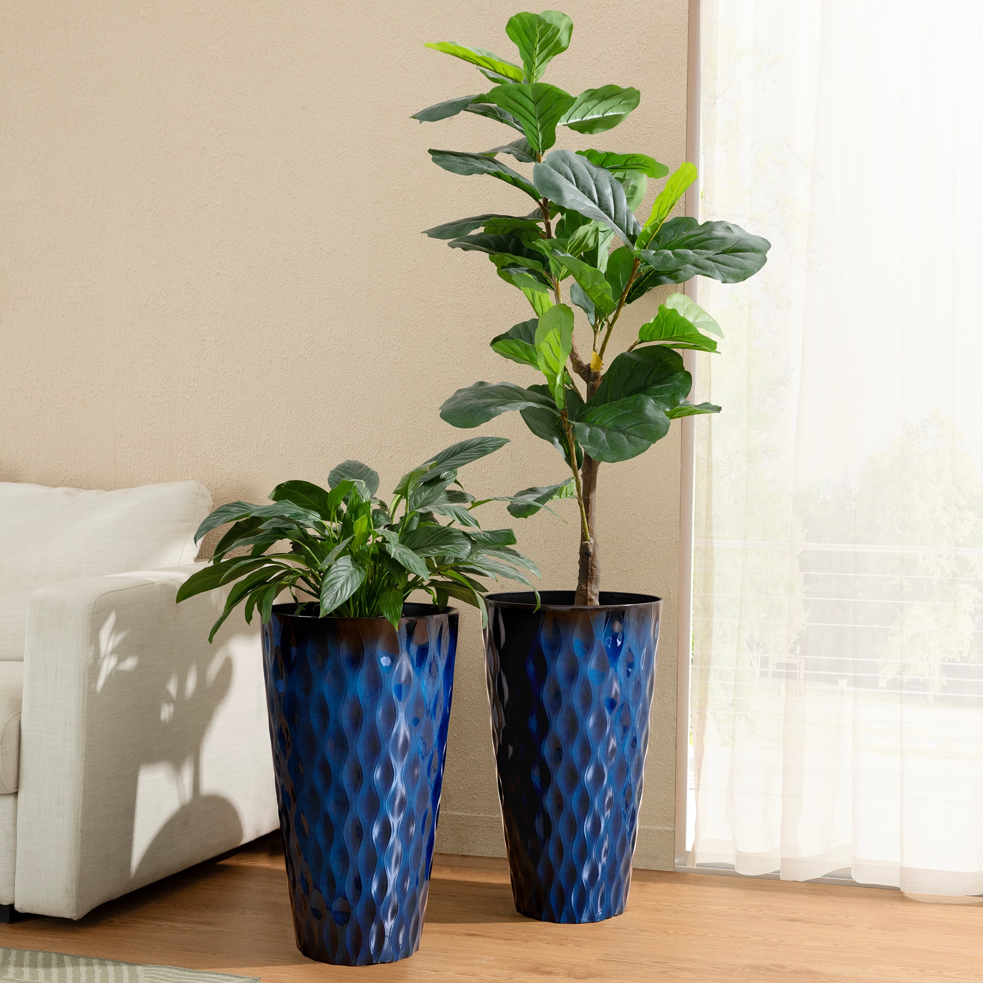 Glitzhome® 23.75" Oversized Wavy Texture Tall Plastic Planters, 2ct.