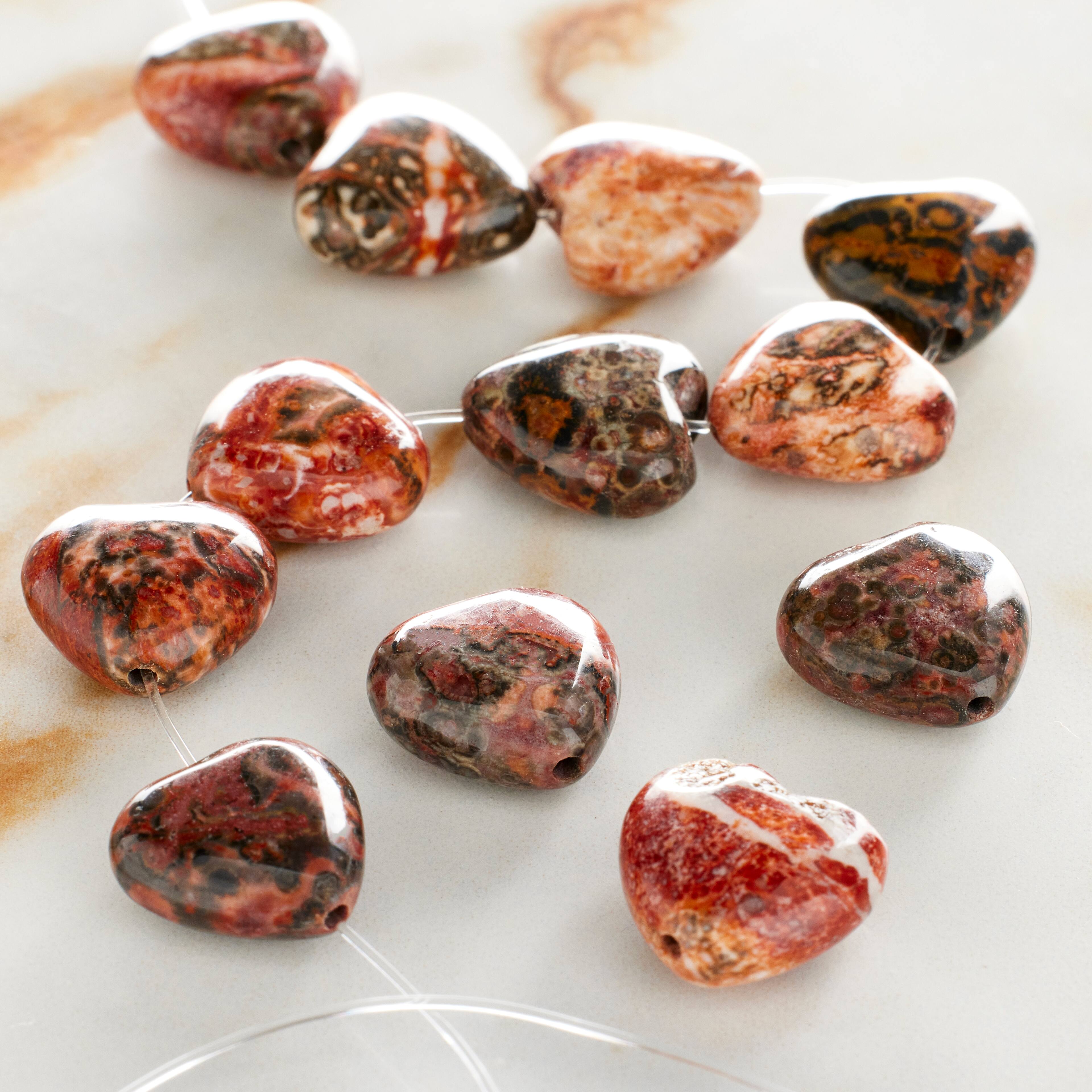 12 Pack: Leopard Jasper Heart Beads by Bead Landing™, 12mm