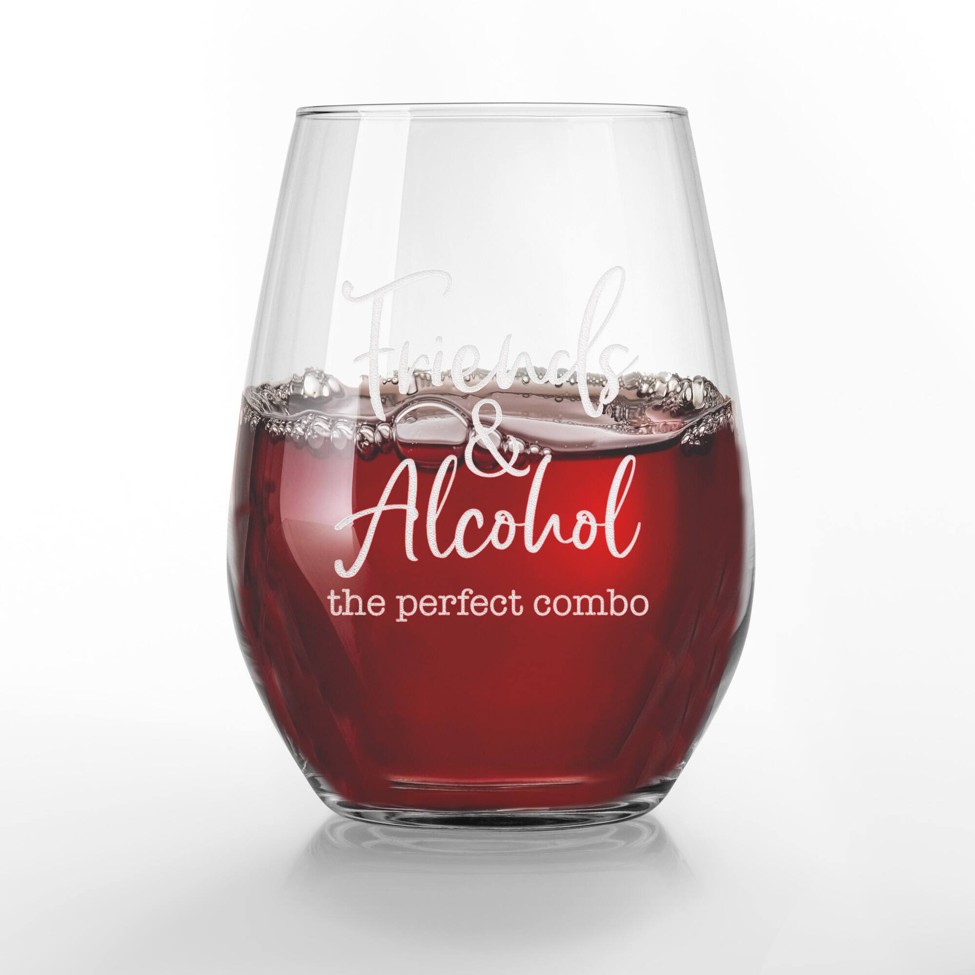 15oz. Friends & Alcohol the Perfect Combo Engraved Stemless Wine Glass