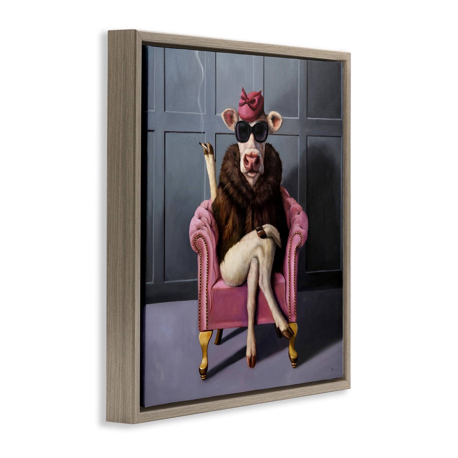 Stupell Industries Trendy Pink Glam Cow Floater Framed Art