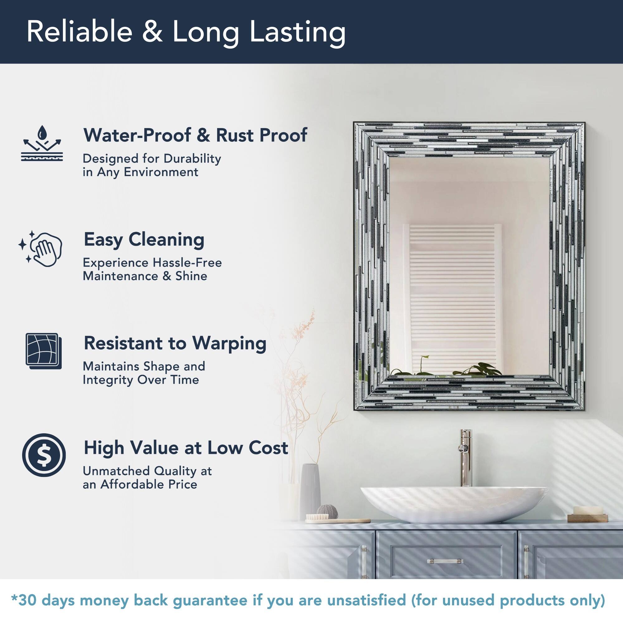 Head West Frameless Reeded Mosaic Printed Wall Décor Mirror