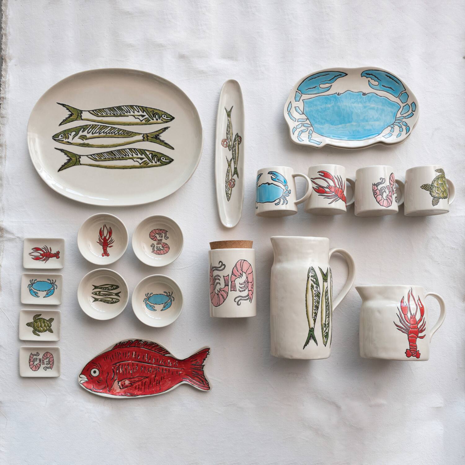 Hello Honey&#xAE; 12.5&#x22; Red Stoneware Fish Shaped Plate with Wax Relief Illustration